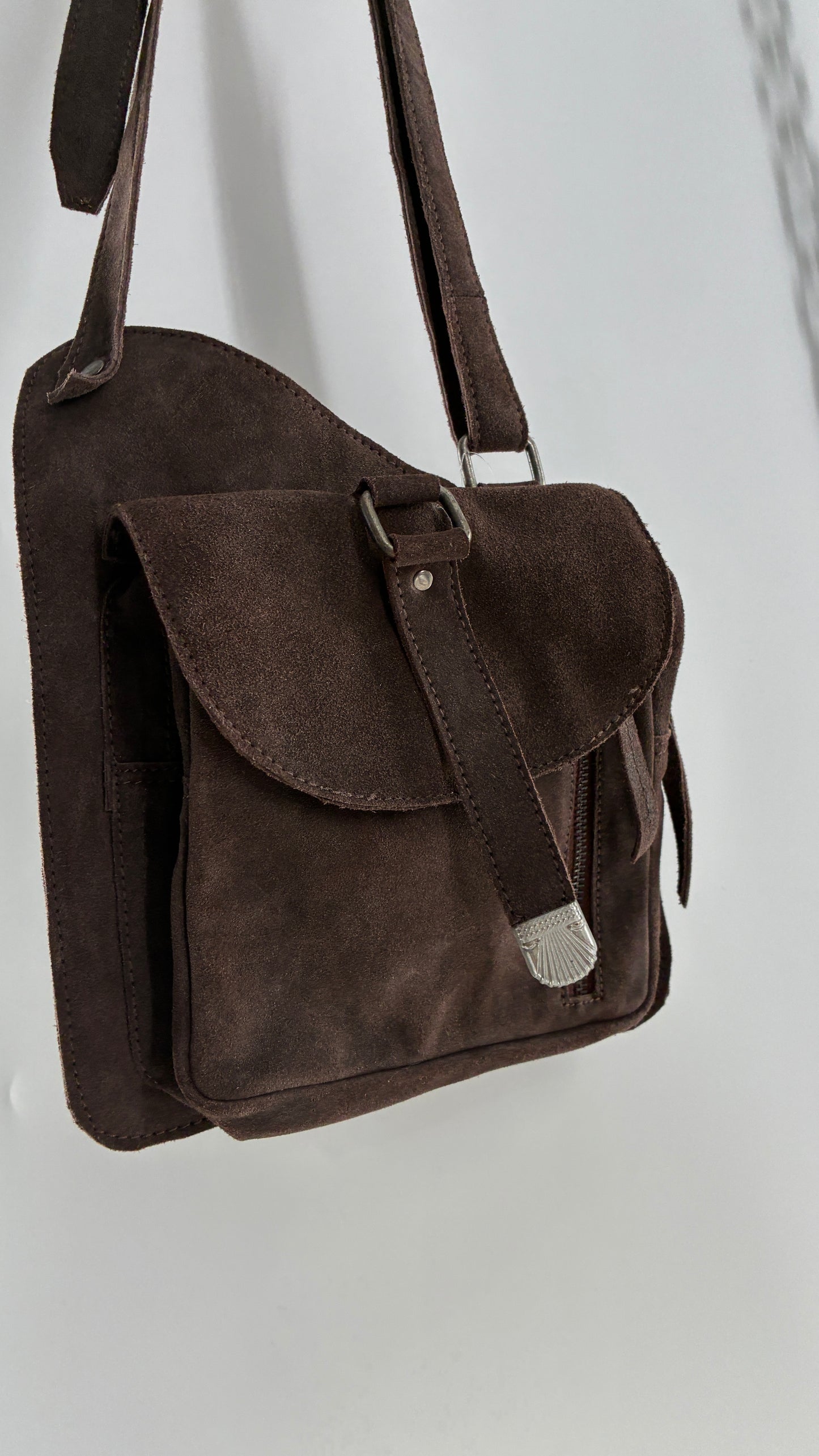 Free People Brown Suede Leather Crossbody Pouch Purse