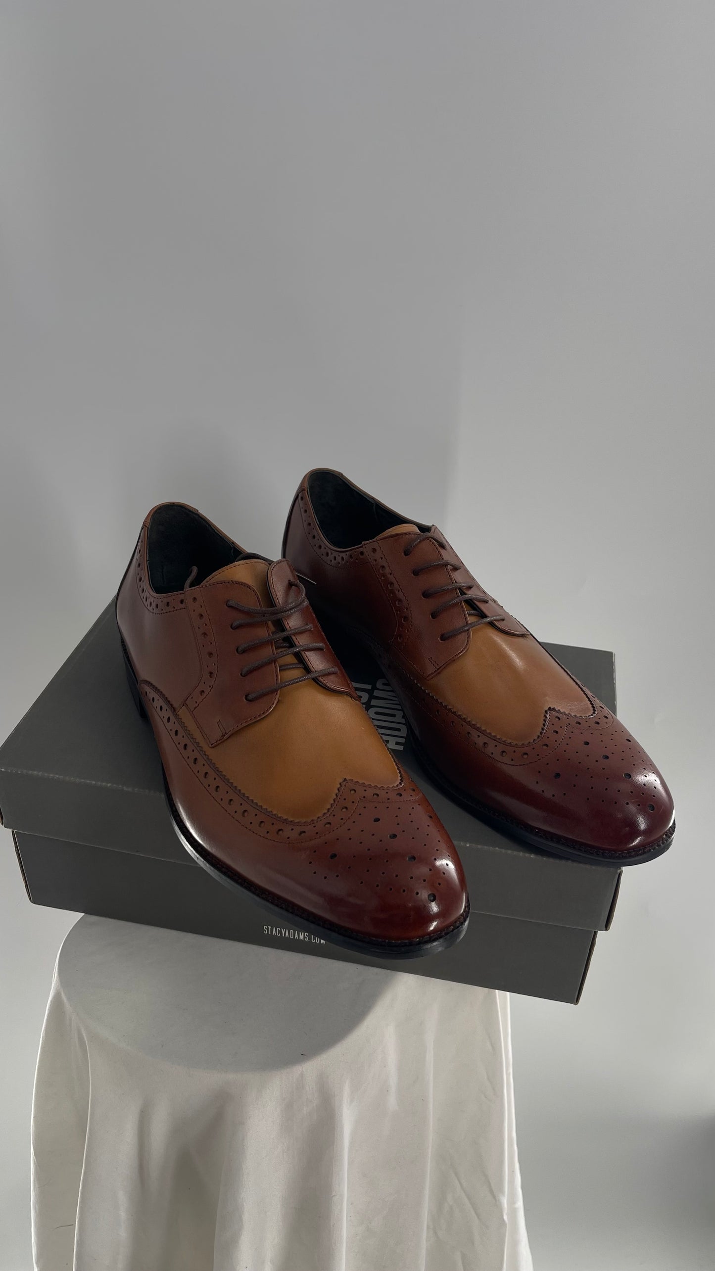 STACY ADAMS Brown and Tan Patent Leather Oxfords (13)