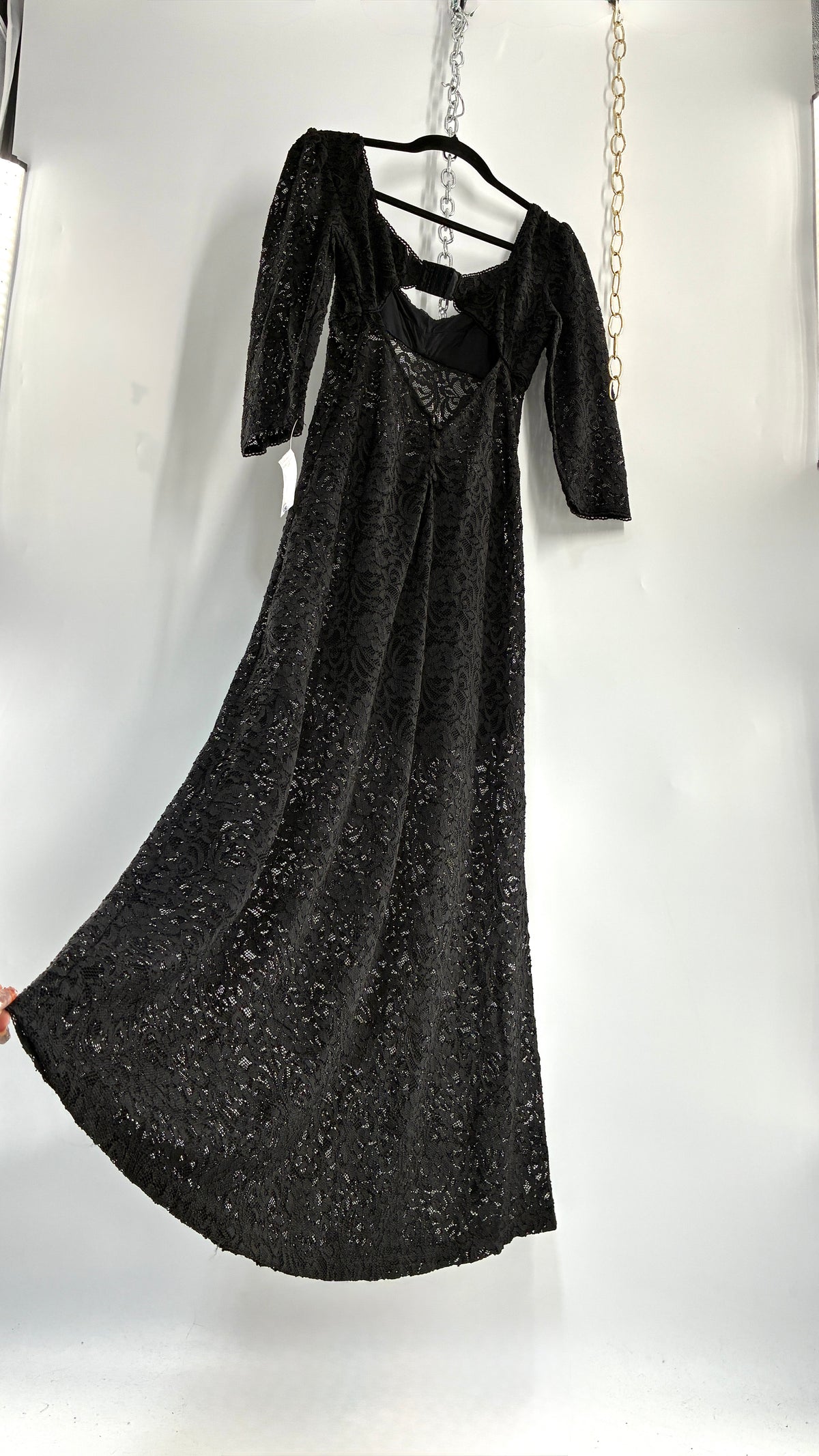 Free People Adored Black Lace Open Back Maxi with Button Bag (Small)