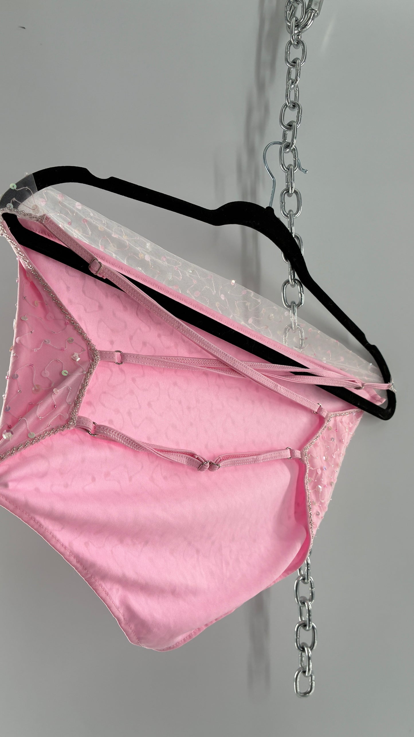 Vintage DYSPNEA PUSSY POSSÈ Pink Beaded Pointed Hem Top with Strappy Back (4)