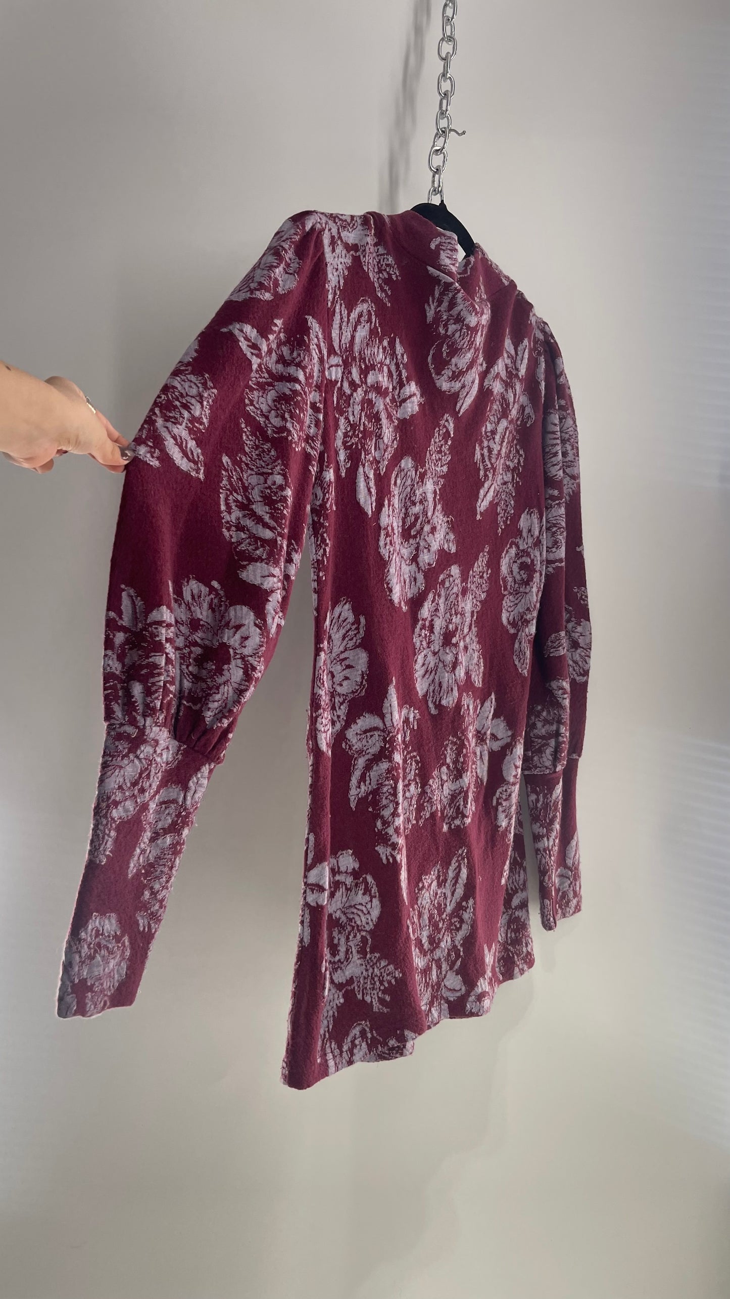 Free People Burgundy Floral Sweater Dress (Medium)