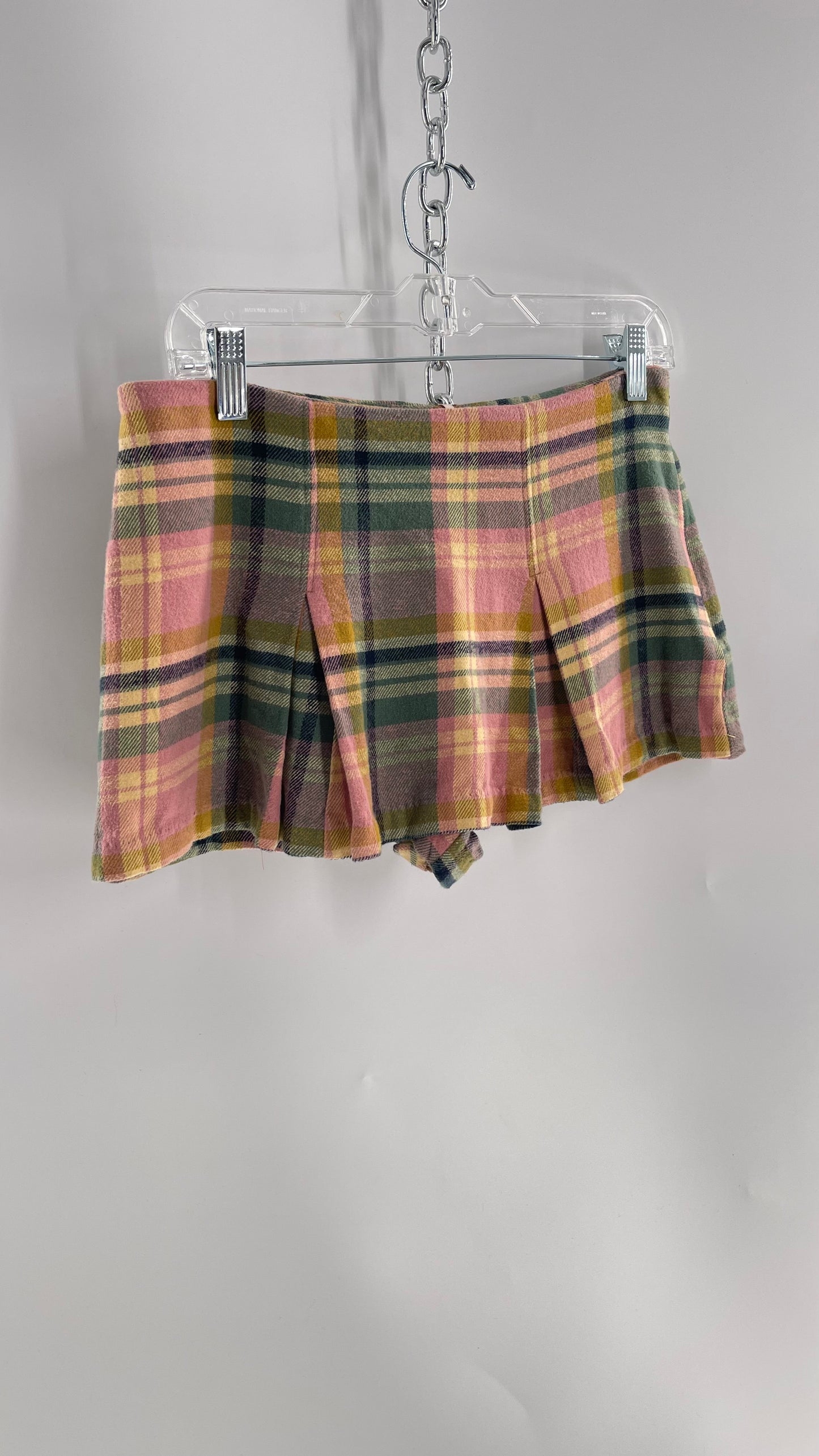 Free People Pink Plaid Pleated Micro Mini Skort with Tags Attached (4)