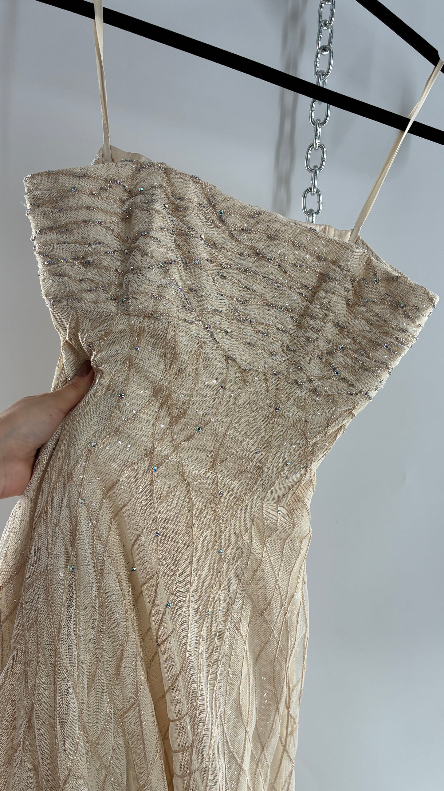 Vintage Victor Costa for Neiman Marcus Strapless Ruched/Pleated Bust Mermaid Gown Covered in Braided Threads and Embroidered Beads (6)