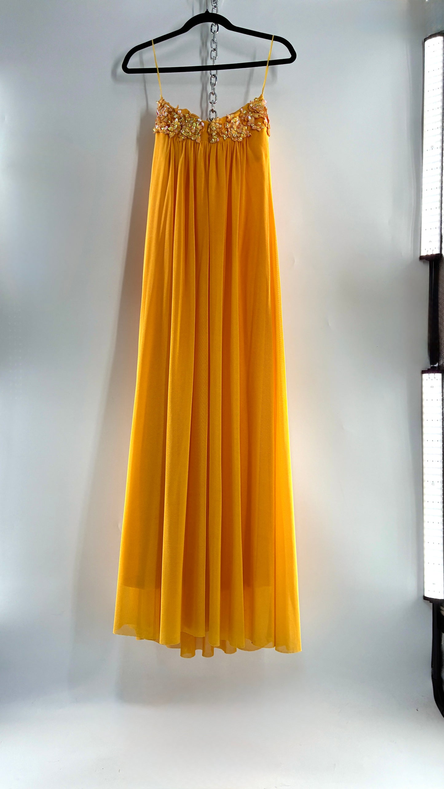 Vintage JAN’S BOUTIQUE Yellow Gown with Iridescent Sequin Appliqué Corseted Bust (6)