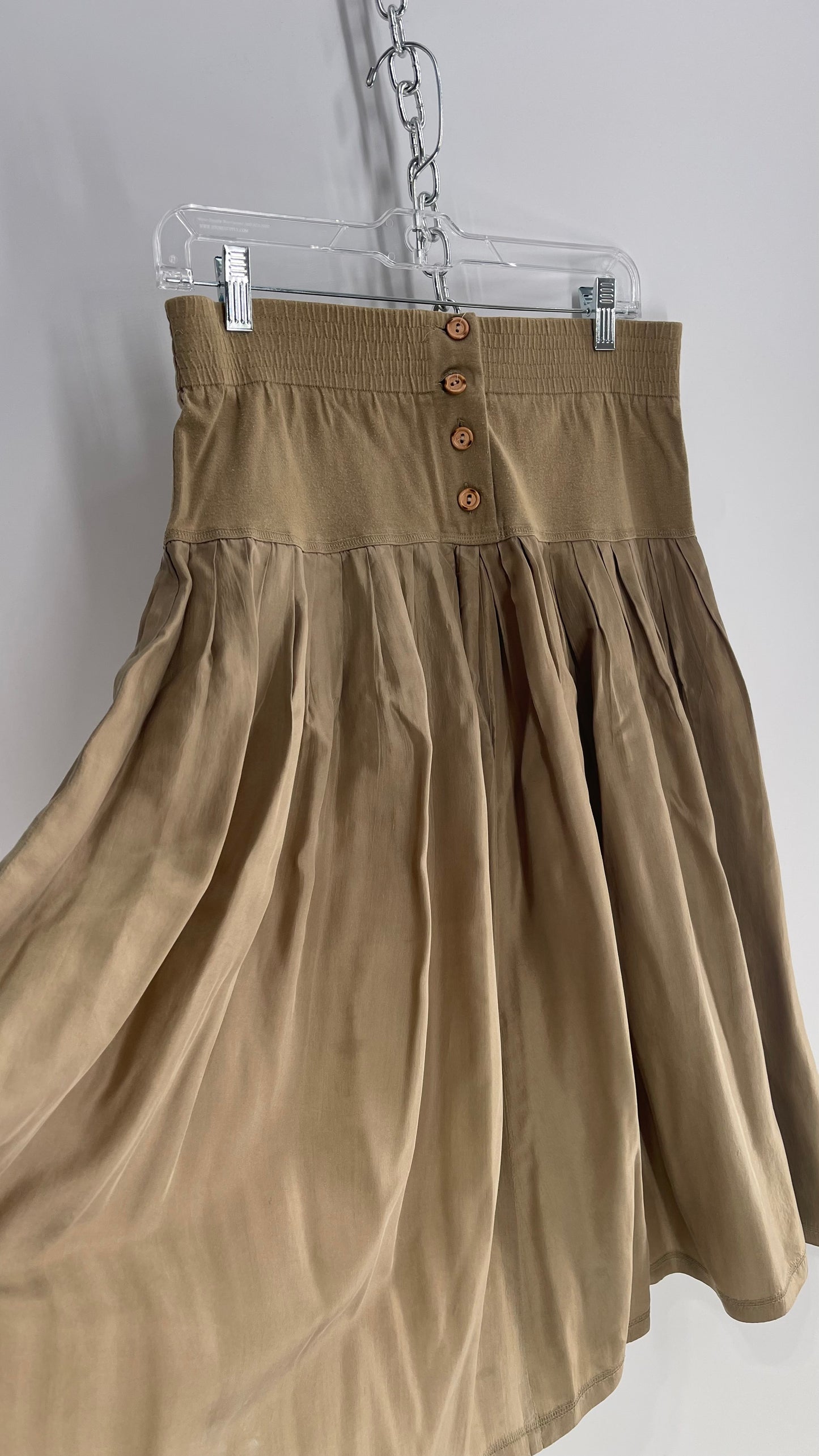 Easysilks 100% Silk khaki Toned Skirt with Cotton Trim Waistline (Small)