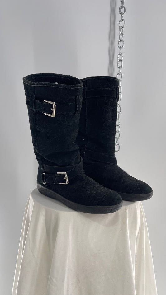 Coach Thelma Black Suede All Over Logo Monogram Boot (6)