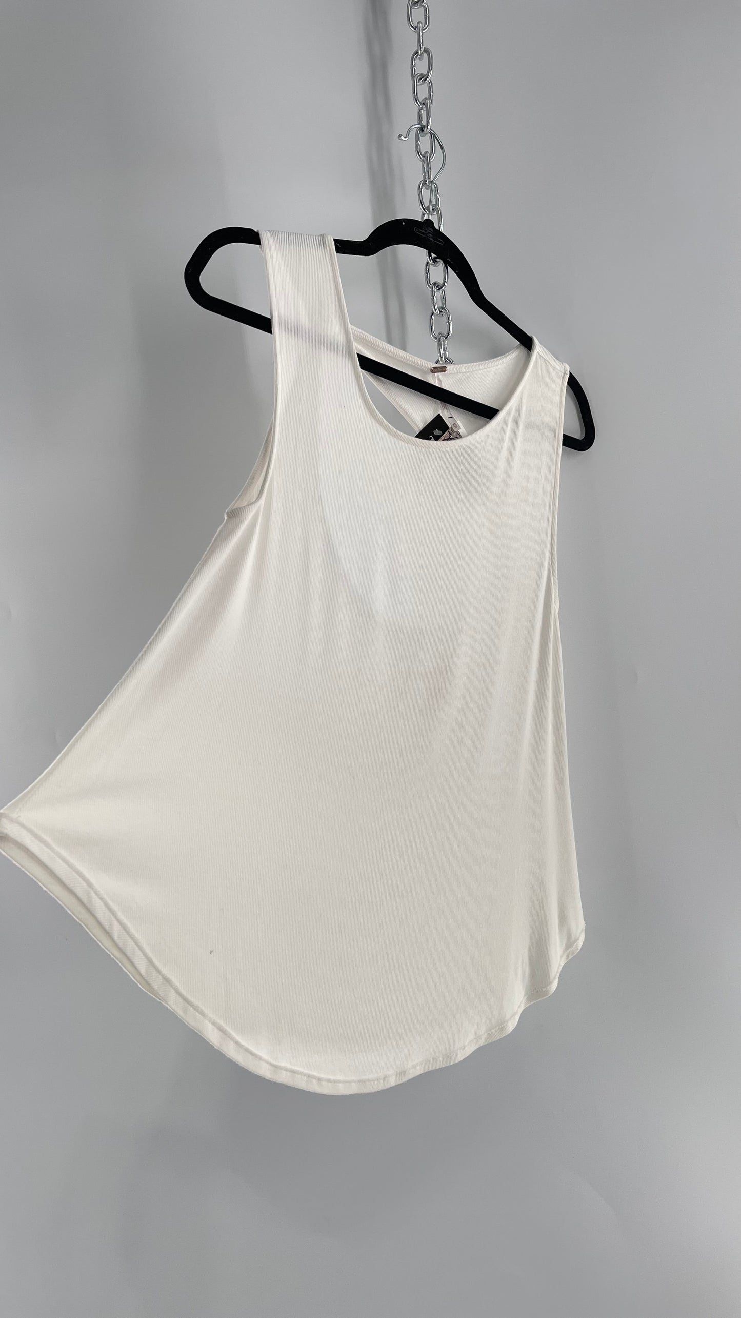 Free People White Sleeveless Tank with Rolled Strap and Cut Out Back (XS)