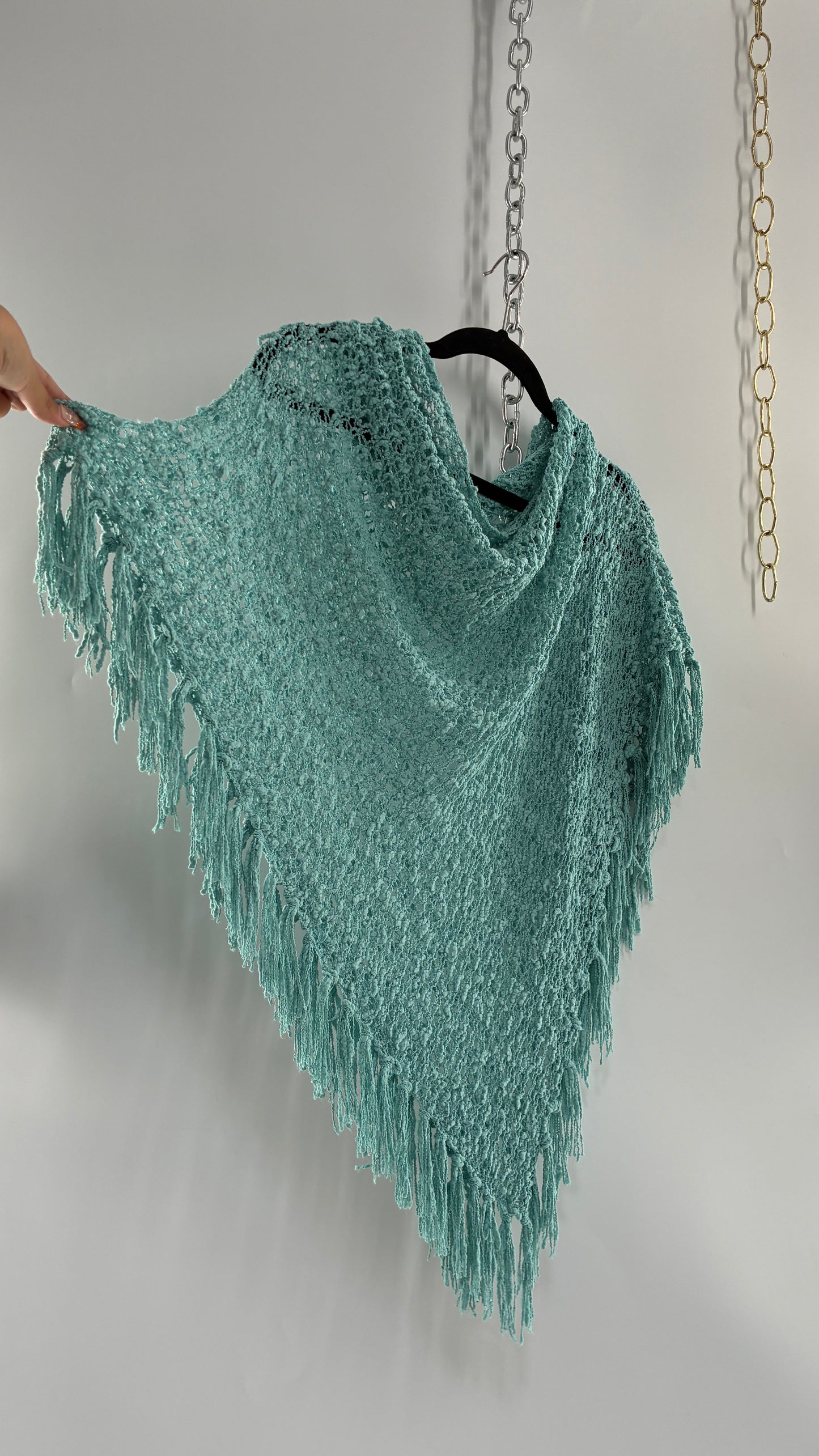 Vintage Blue Open Knit Poncho (One Size)