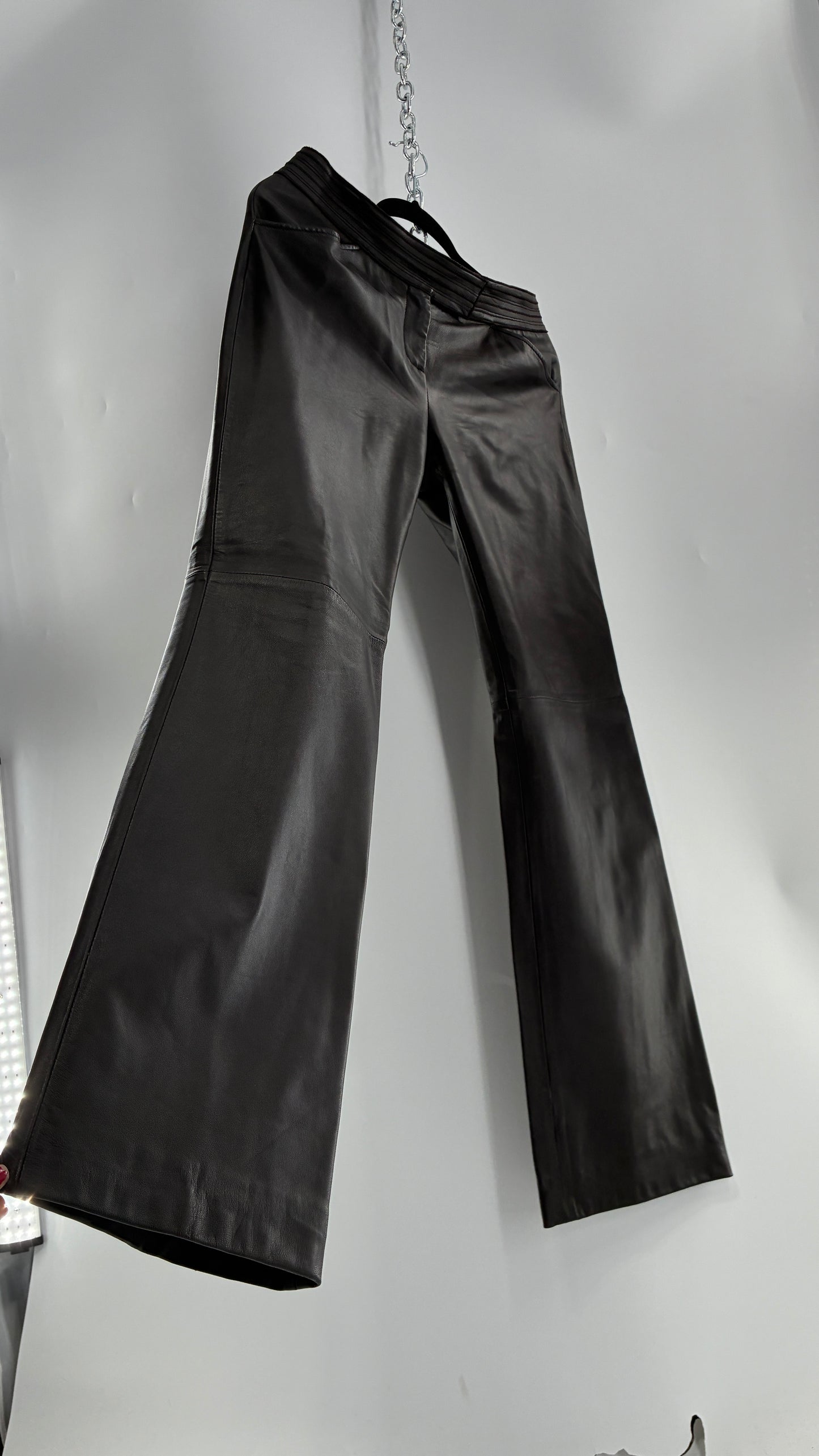 Vintage ETCETERA Deep Brown Low Waisted Embroidered, Side Closure Pants with Bootcut Hem (4)