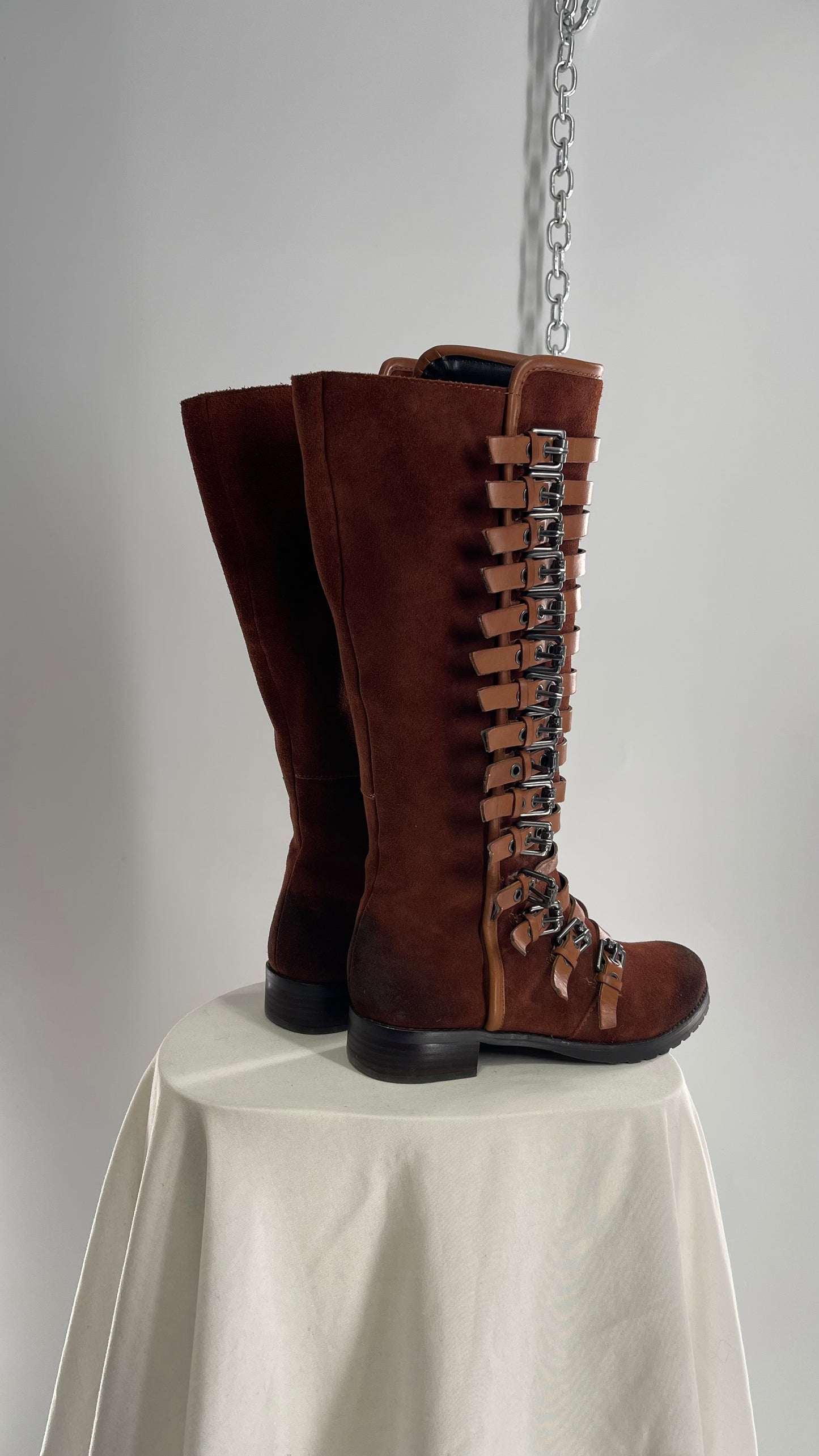 Deadstock Vintage LUXURY REBEL Suede Leather Buckle Boots (36)
