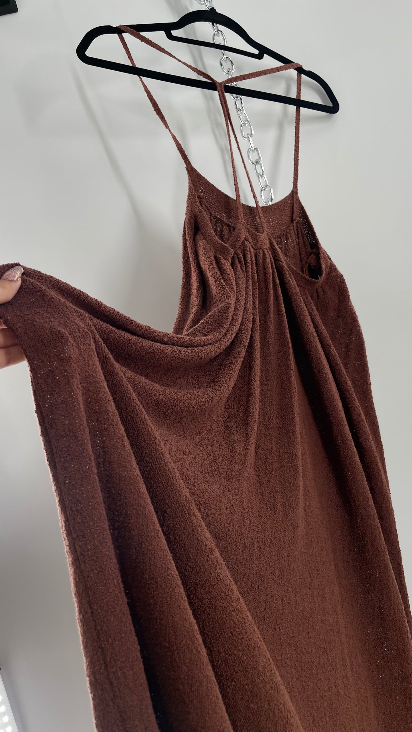 Free People Slinky Textured Brown Knit Full Length Dress (Small)
