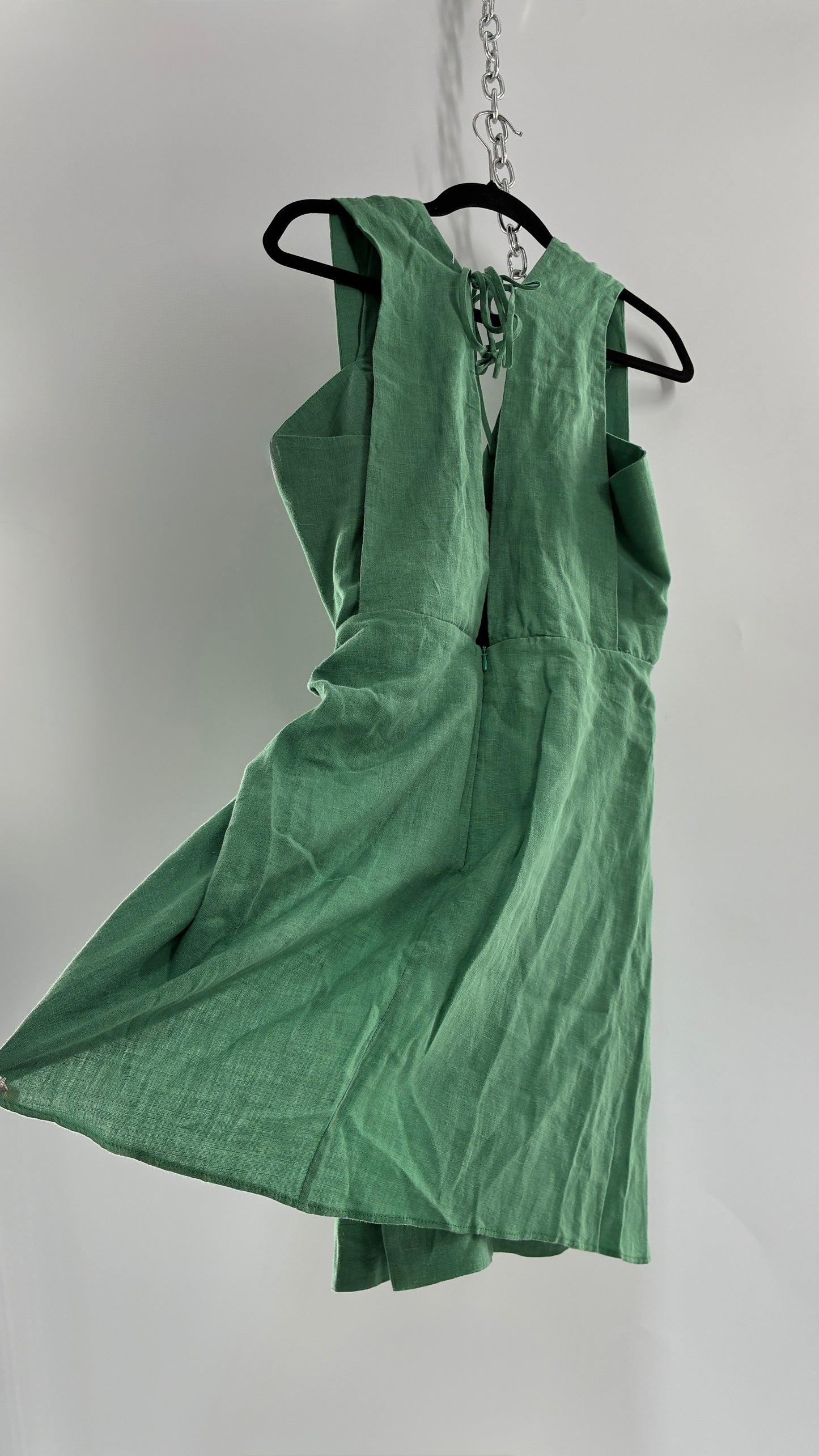 Pink Filosofy Masaru 100% Lino/Linen Green Tie Side Dress (Small)