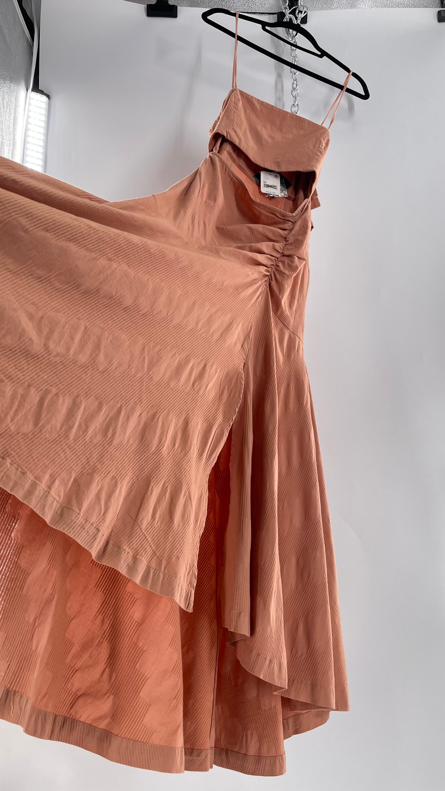 Free People Terracotta/ Smoky Pink Maxi Dress with Exposed Midriff, Waist Bow, and Side Slit with Tags Attached  (M)