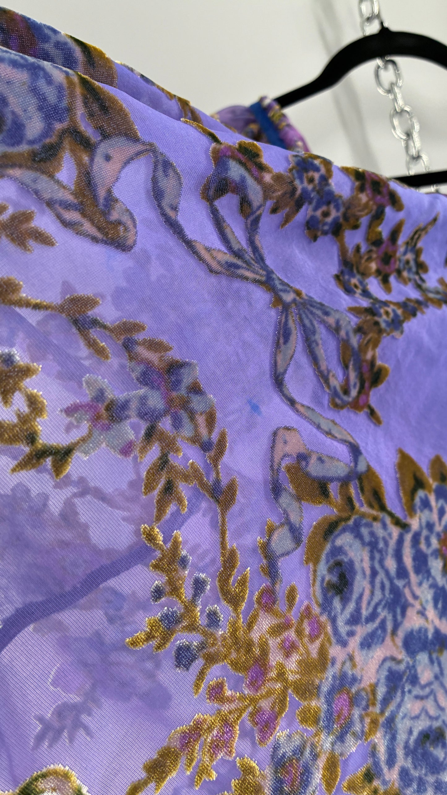 Free People Royal Blue Velour Floral and Bow Puff Sleeve Babydoll Mini Dress (XS)