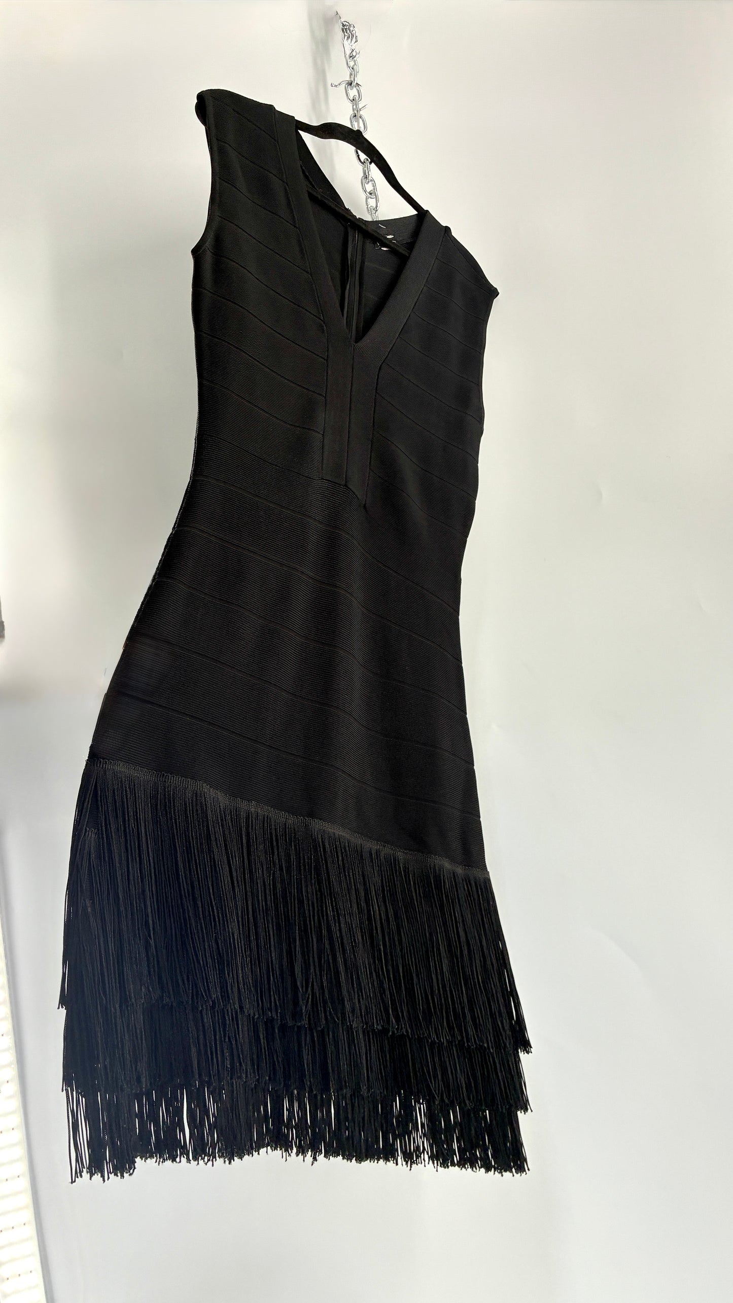 Vintage VENUS Black Bandage Mini Dress with Triple Layer Fringe Hem (10)
