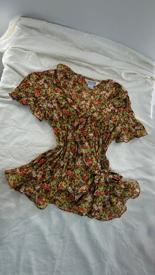 Vintage ALLISON TAYLOR Seasonal Crimped Tie Side, Puff Sleeve Blouse (Medium)