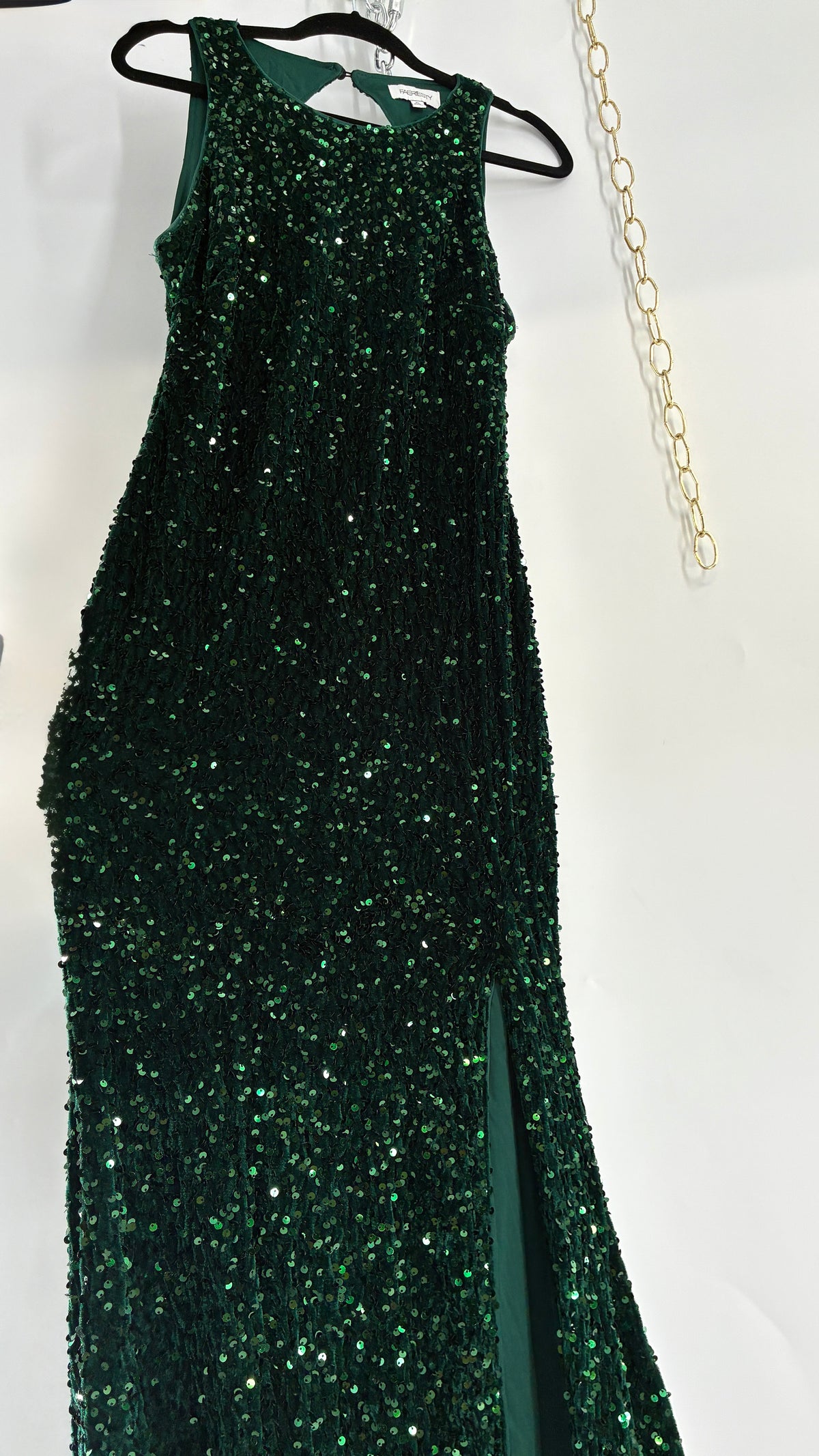 FAERIESTY Elegant Round Neck Sleeveless Sequin Mermaid Dress (XL)