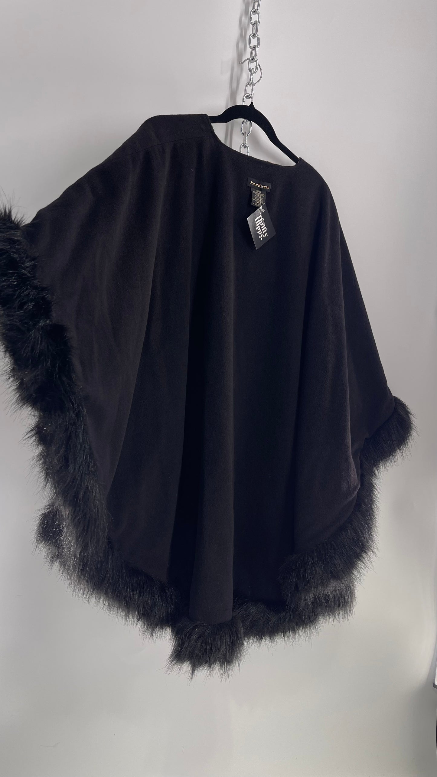 Joann Rivers Faux Fur Trim Reversible Black and Cheetah Thick Heavy Duty Cape (C)(One Size)