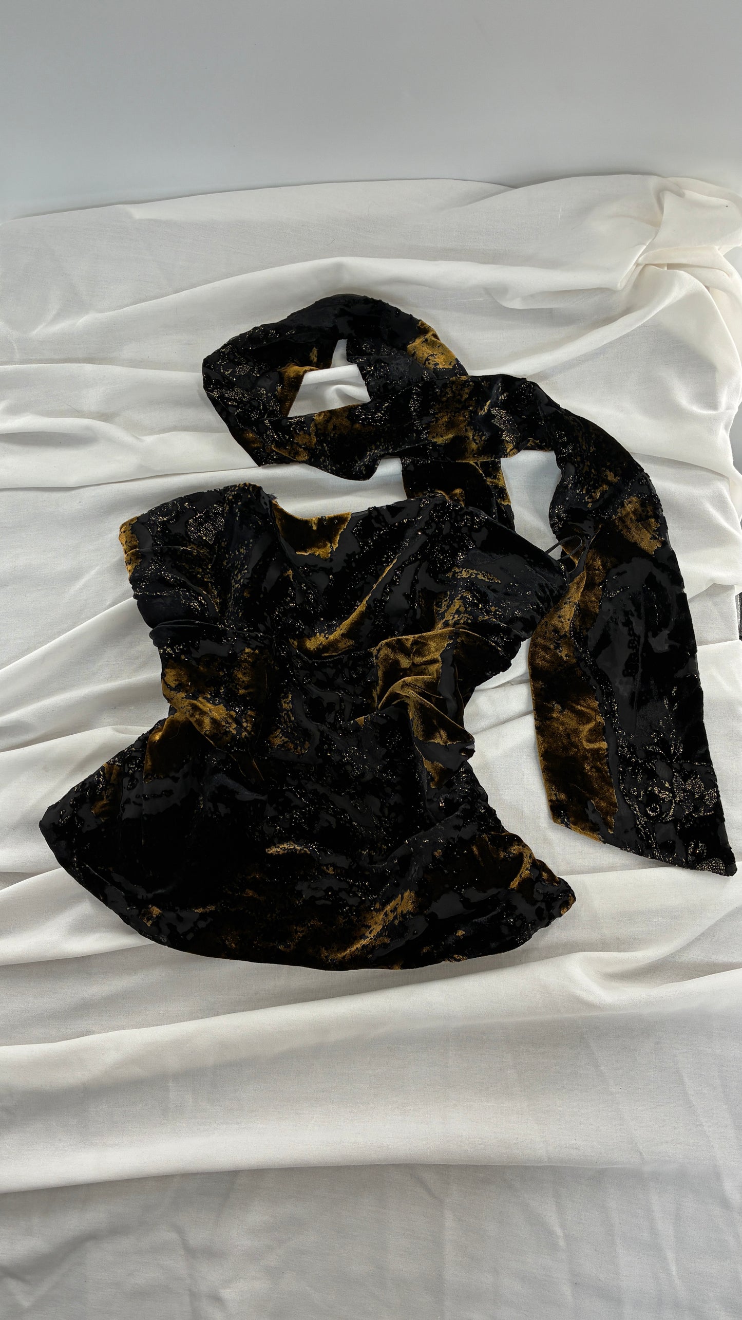 ZARA Black Burn Our Velour Wrap Scarf Corset with Tags (Medium)