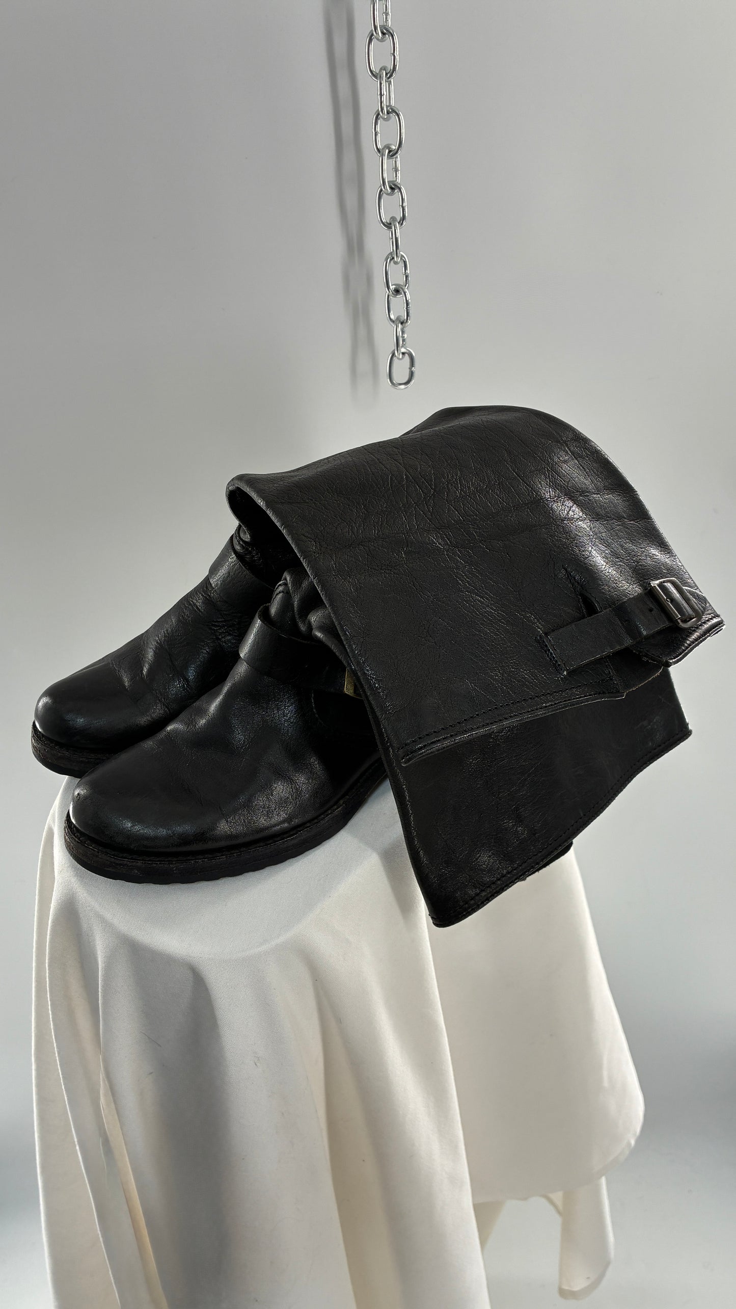 Vintage FRYE Veronica Tumble Shiny Black Leather Slouch Boot (8)