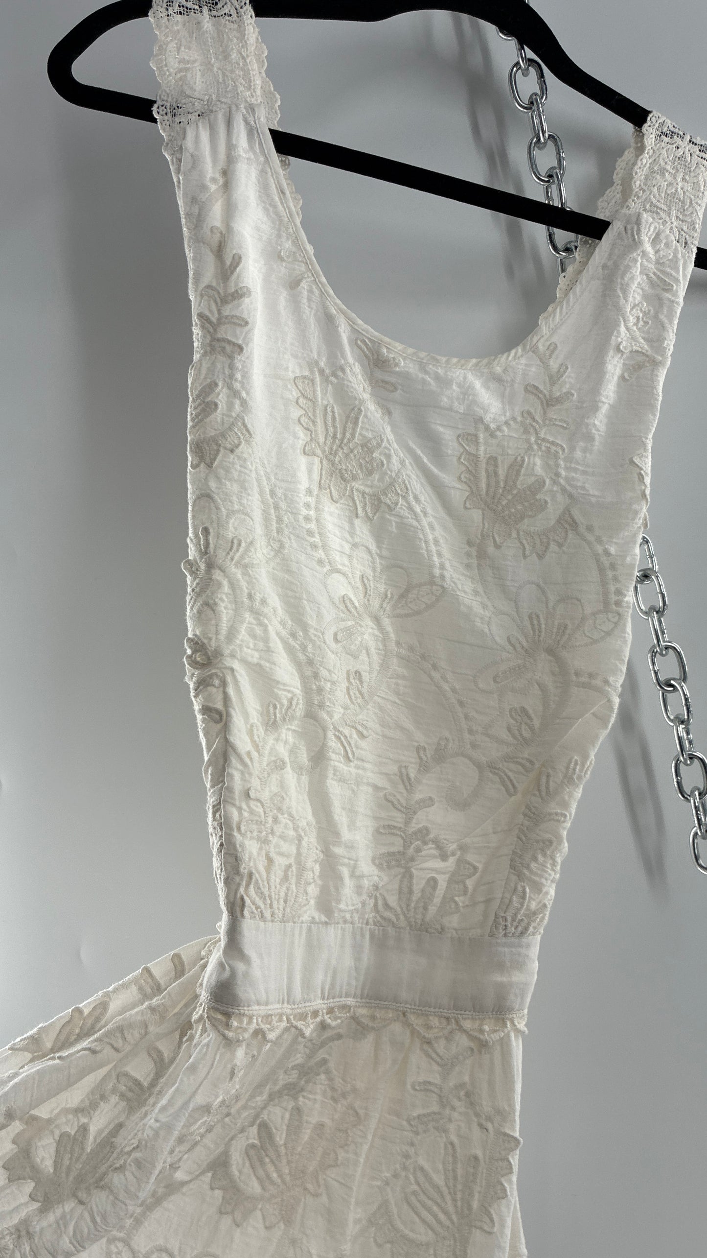 Forever That Girl Anthropologie White Apron Style Blouse with Low Open Back, Tie Detail, and Tags Attached (6)