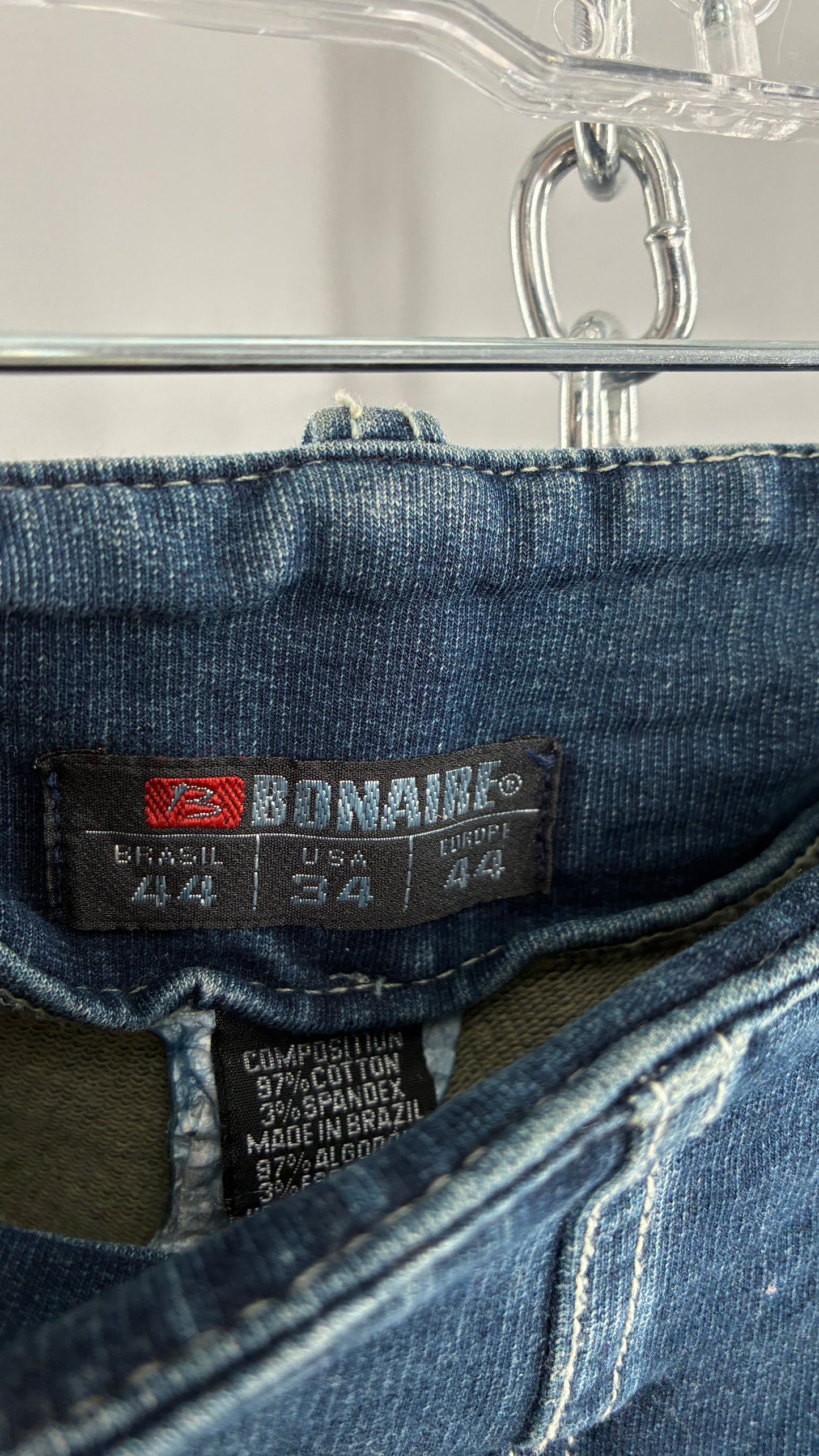 Vintage BONAIRE 1990s Rare Jeans with Faded Thighs + Bum, Low Waist, and Crochet Legs (34)
