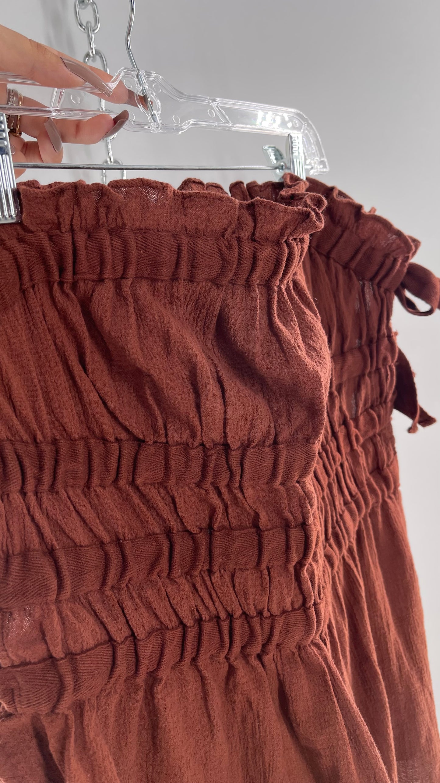 Free People Jen’s Pirate Booty Terracotta Brown Tie Side Ruched/Smocked Tube Tank with Tags Attached (Medium)