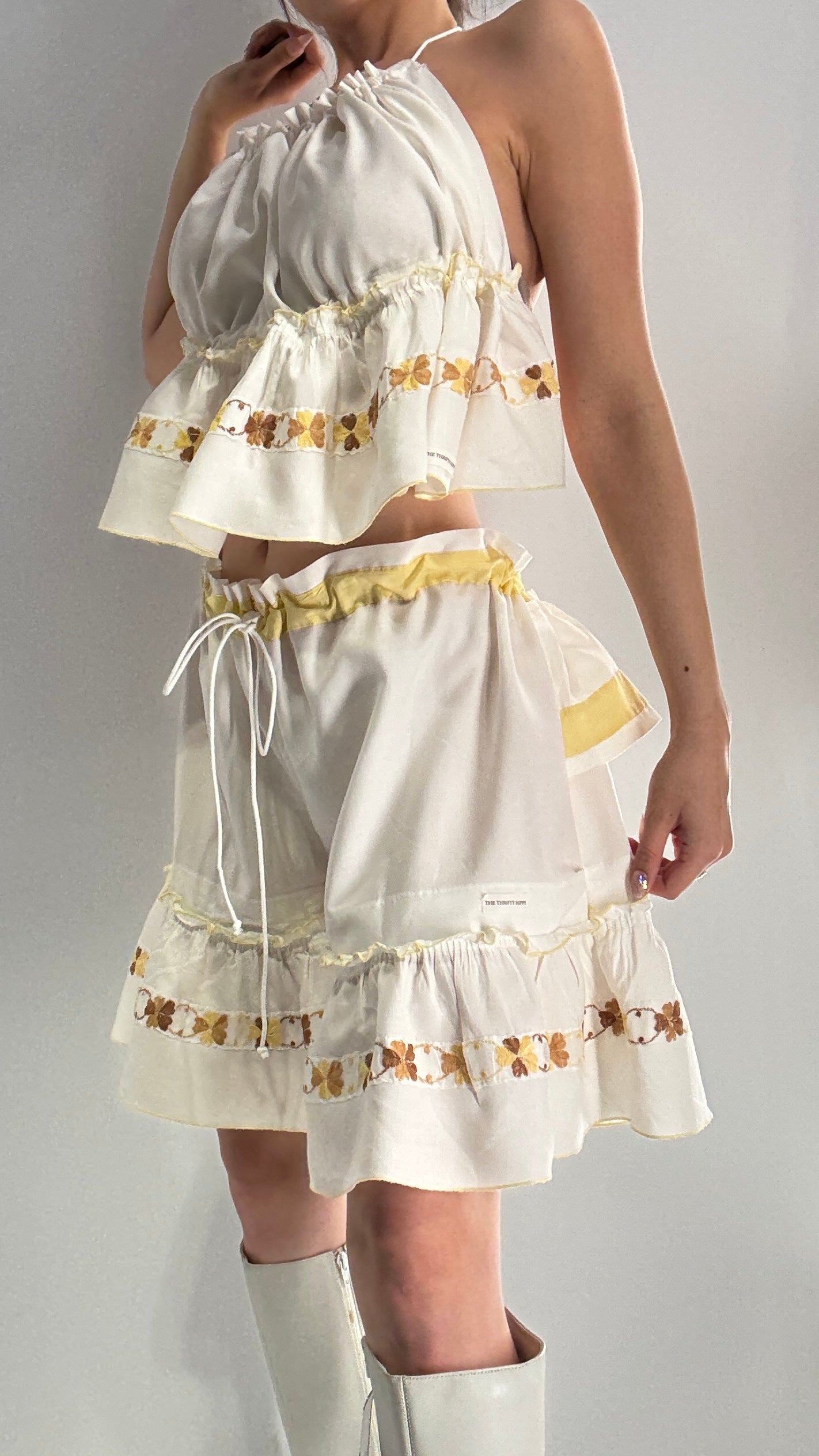 Vintage Handmade Heavily Embroidered Play Set with Sailor Style Ruffled Bum (XS-XL)