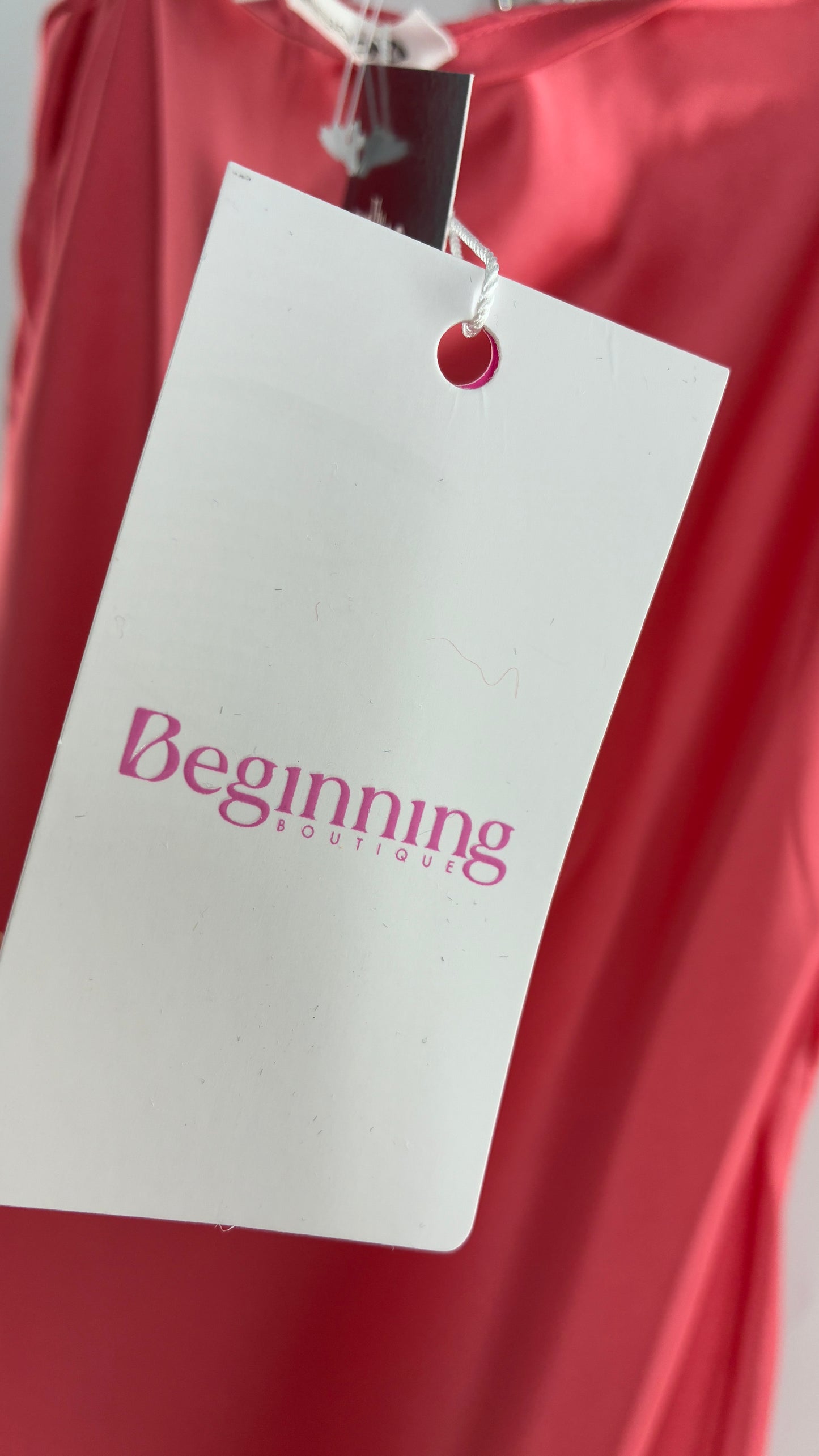 BEGINNINGS Coral Pink Gown with Draped Bust and Tags Attached  (6)