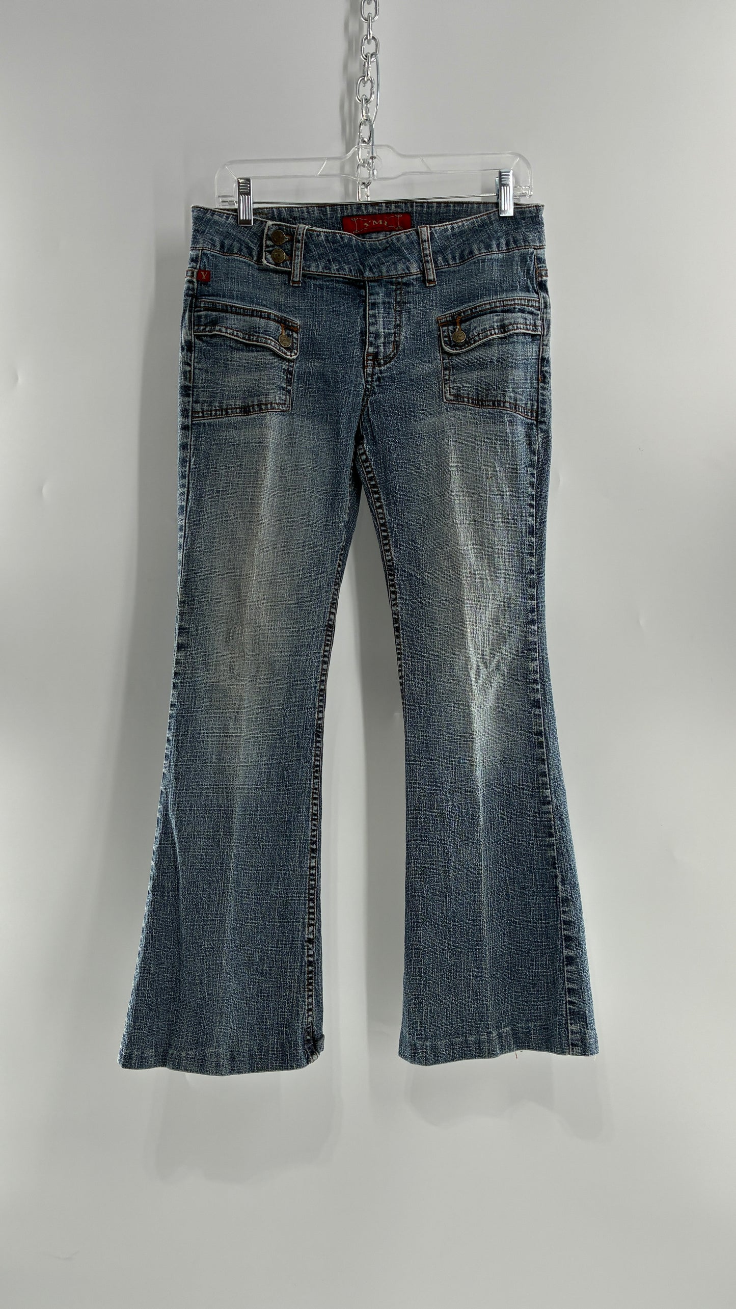 Vintage Pocket Side Low Rise, Kick Flare Jeans with Side Button Closure YMI (11)