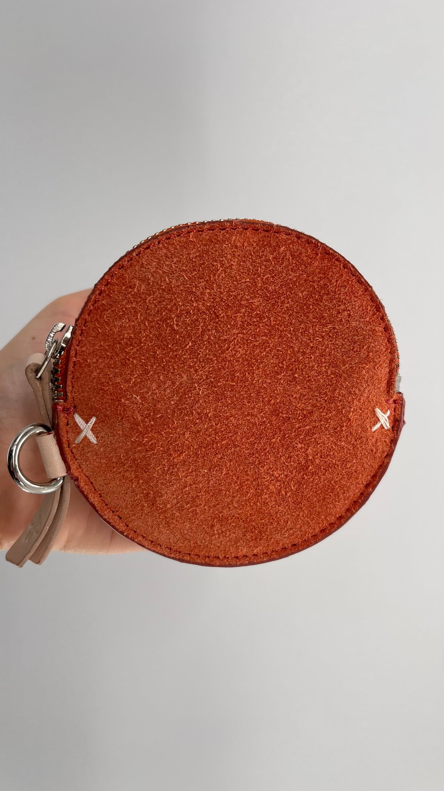 Free People Orange Suede Leather Round Belt Coin Pouch