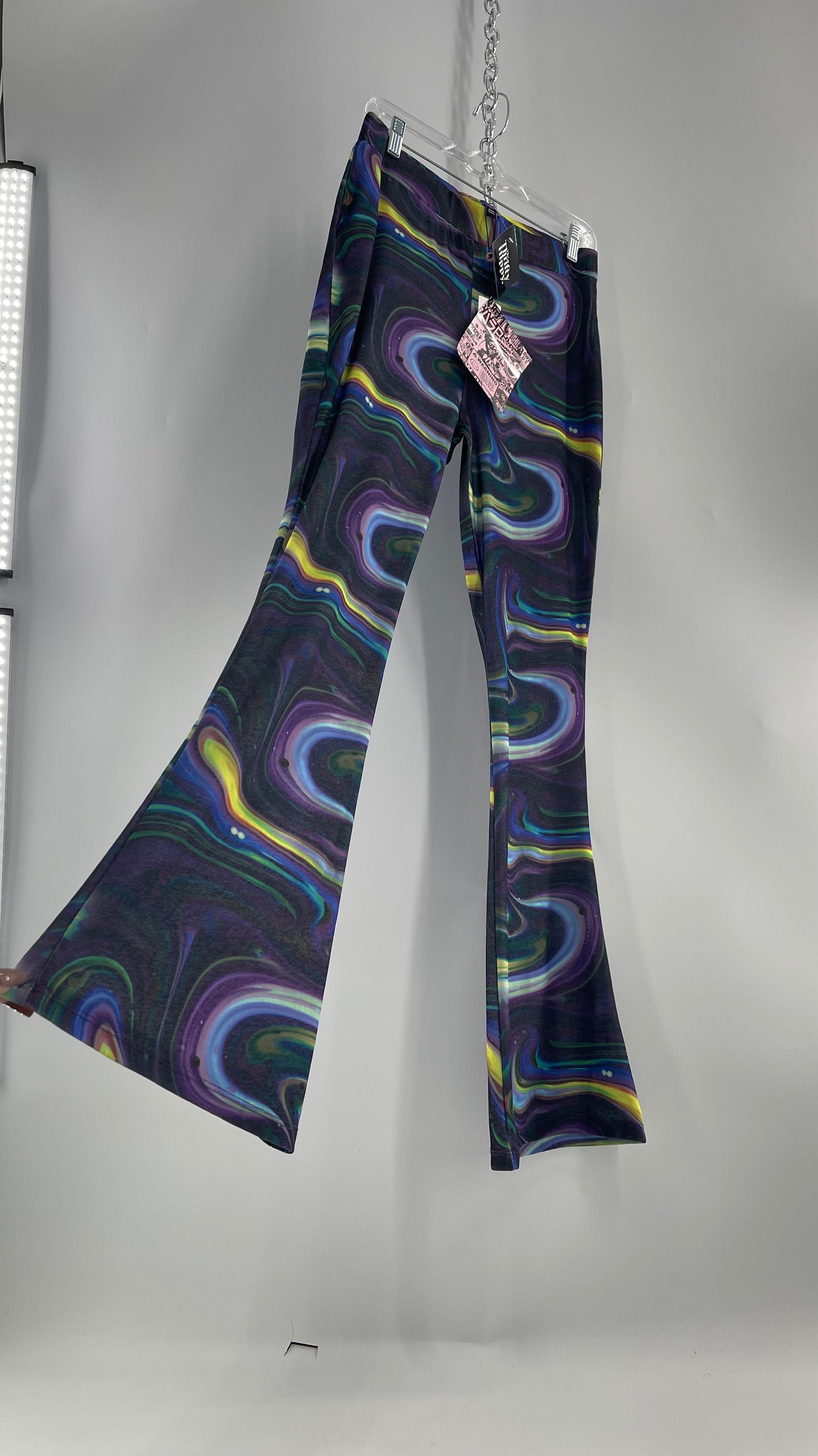 NGOrder Psychedelic Graphic Purple Blue Wavy Kickflare Pants with Tags Attached (14 XL)