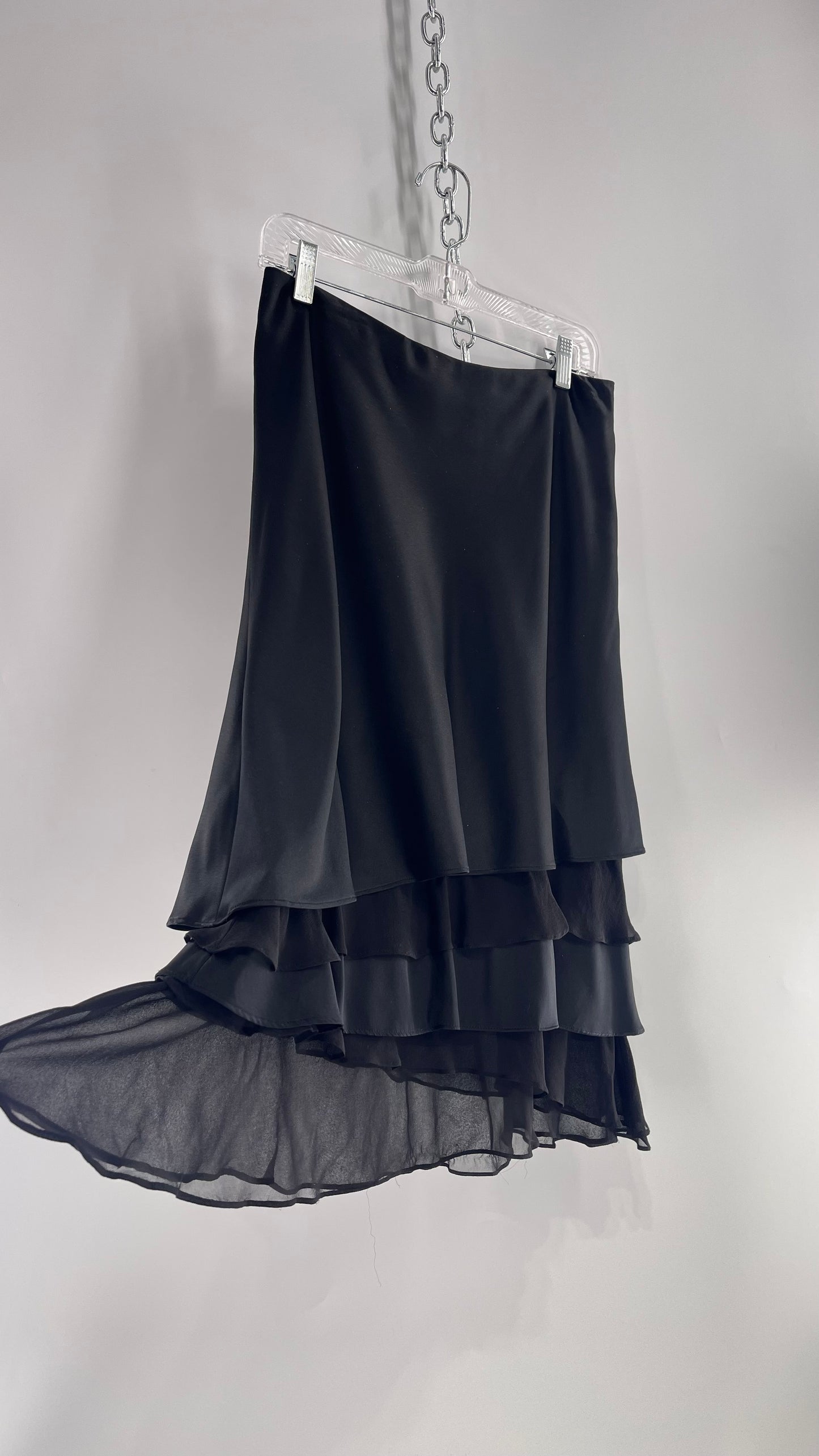 Vintage RIMINI Black Silky Skirt with Ruffled Layered Hem (8)