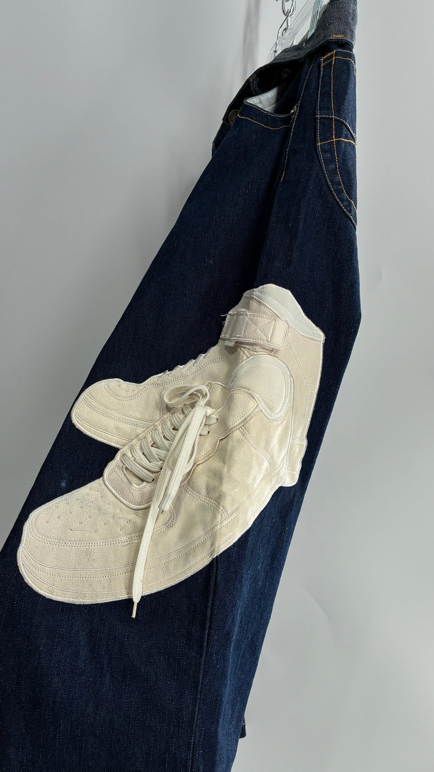 Vintage RAWBLUE Baggy Heavy Denim Wide Legs with AF1 Appliqué (32W/31)
