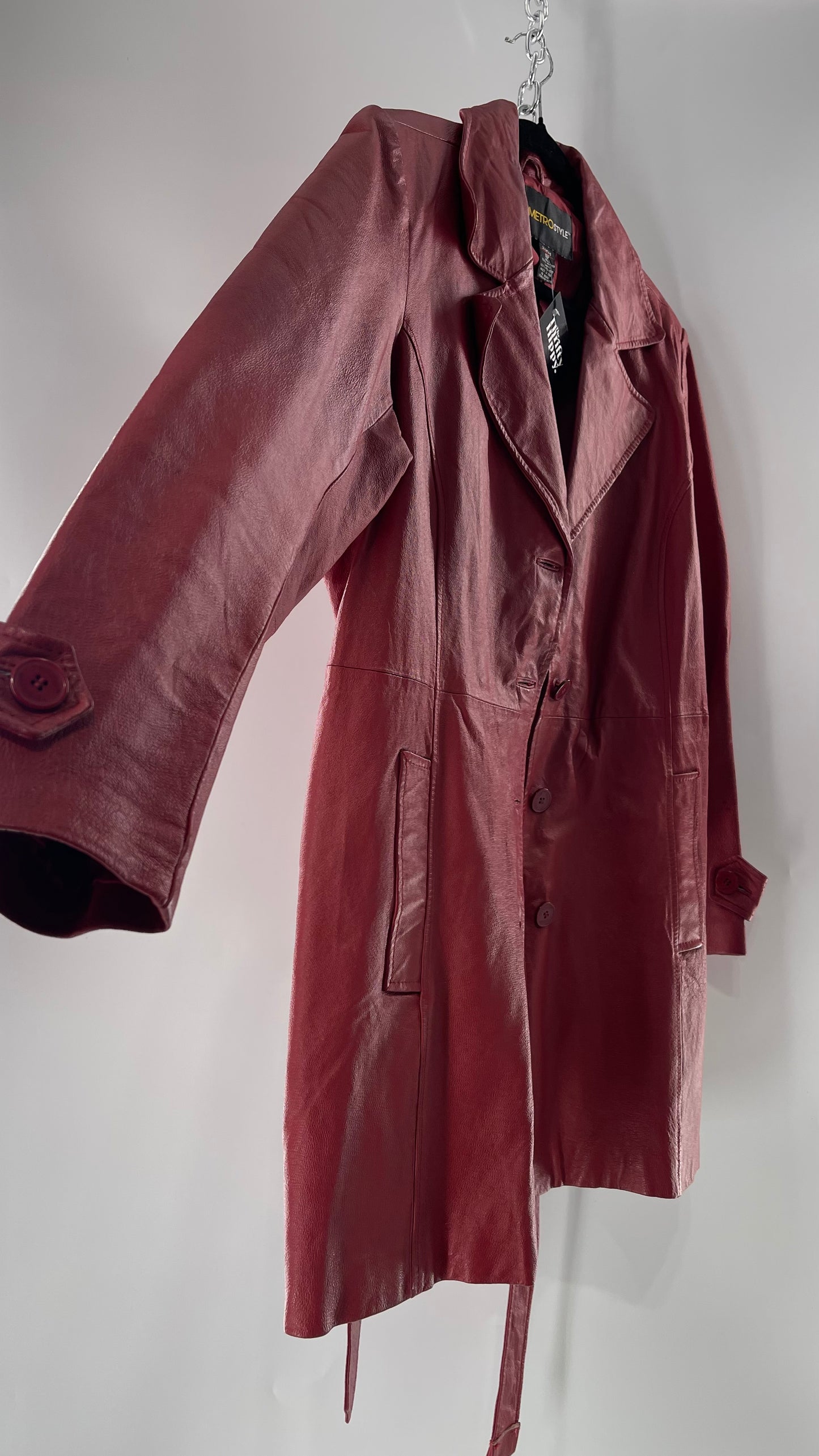 Vintage MetroStyle Red Leather Trench (C)(L/XL)
