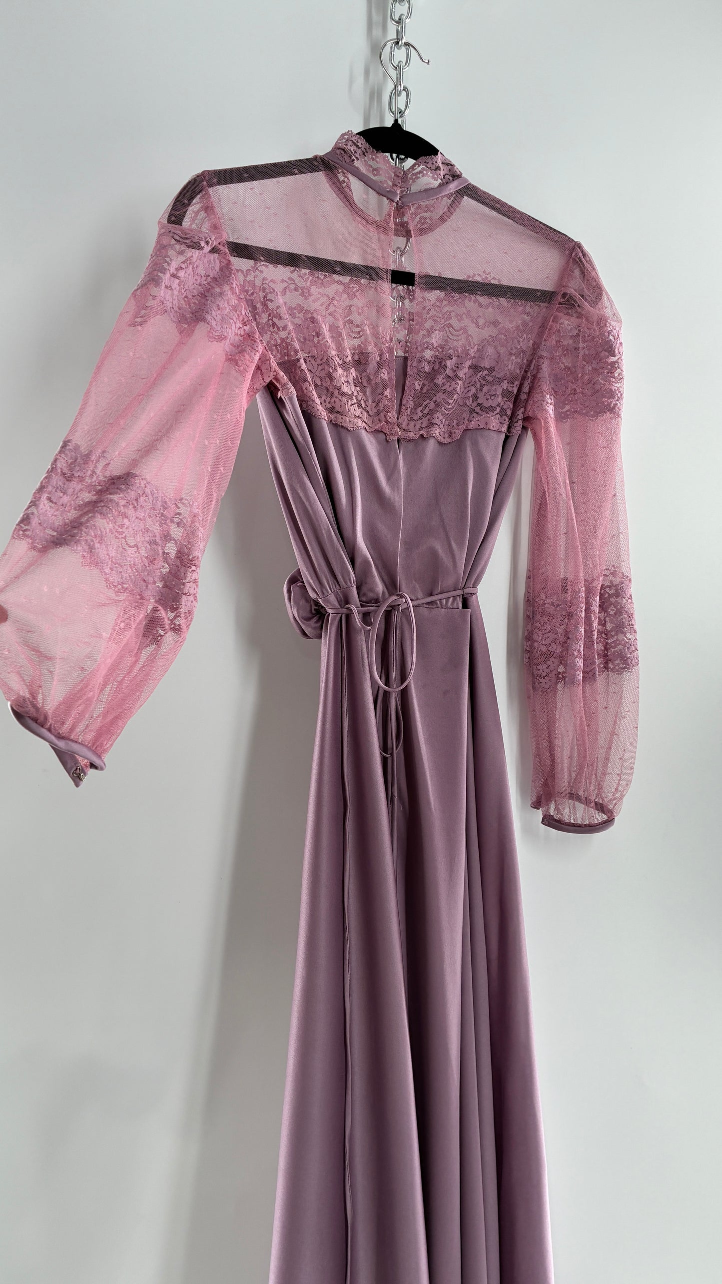 Vintage Handmade Dusty Purple Mauve Bubble Sleeve Maxi Dress (XS/S)