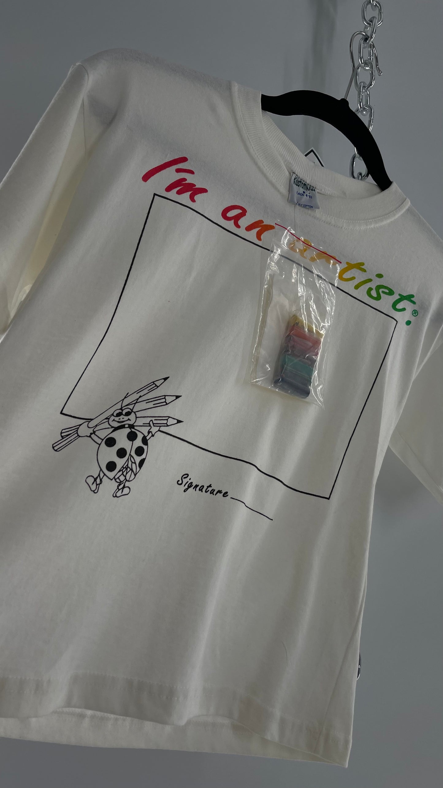 Deadstock Vintage 1990s “I’m an Artist” Baby T with Oil Based Crayons to Draw with (XS/S)