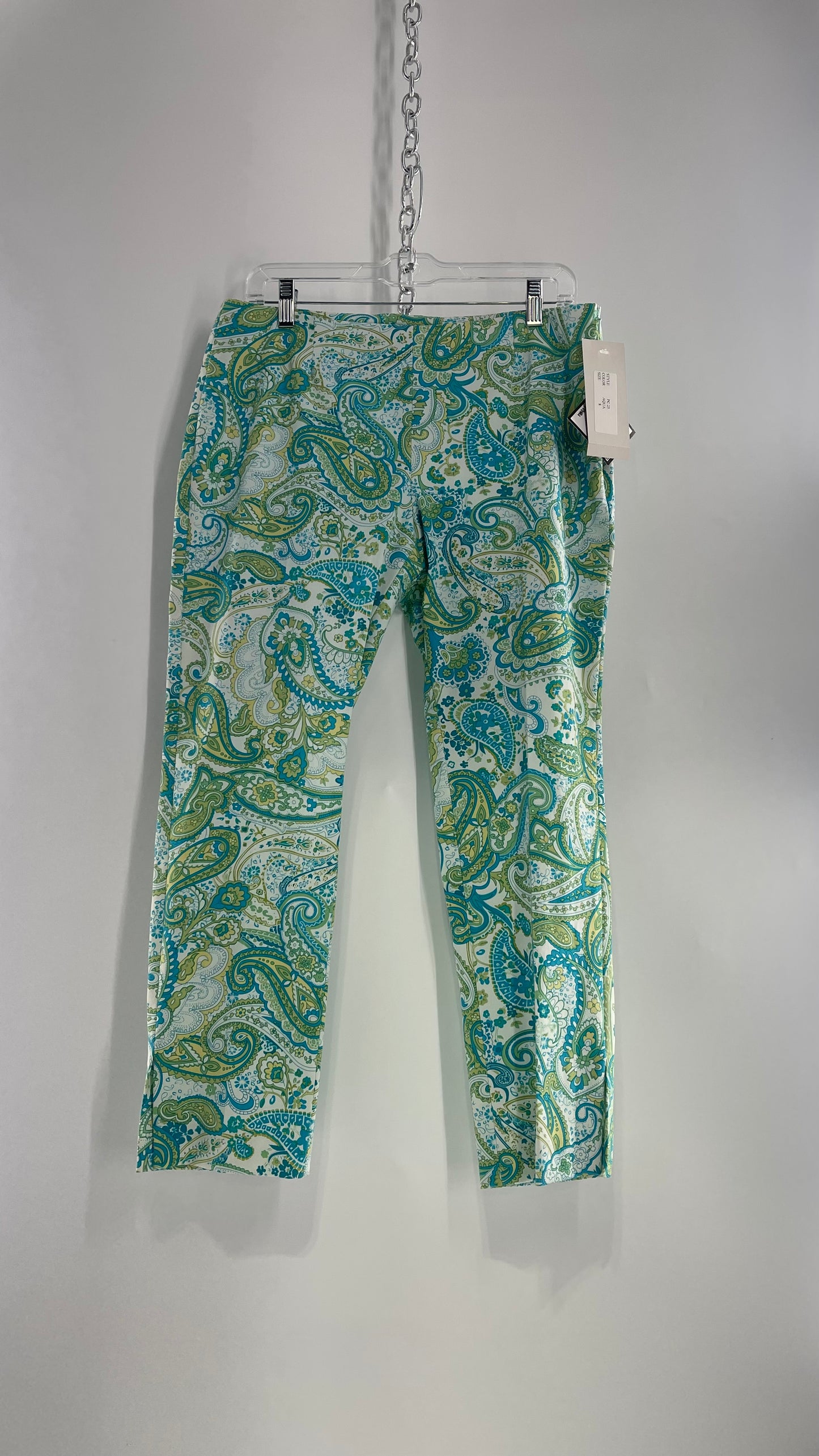 VINTAGE WOMYN Blue Green Paisley Patterned 1990s Capris with Tags Attached (12)