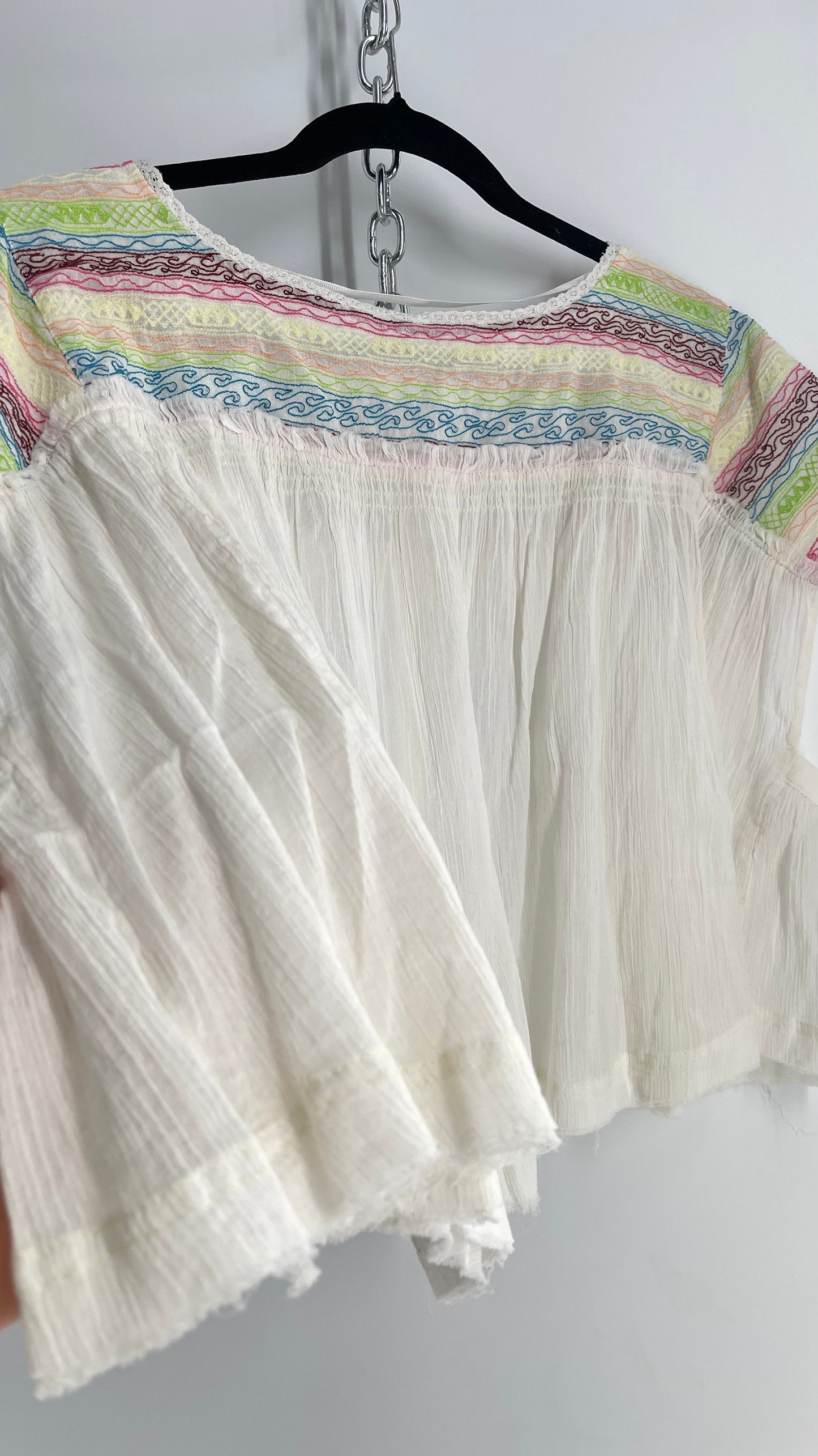 Free People Crimped White Colorful Embroidery with Tags Attached (XS)