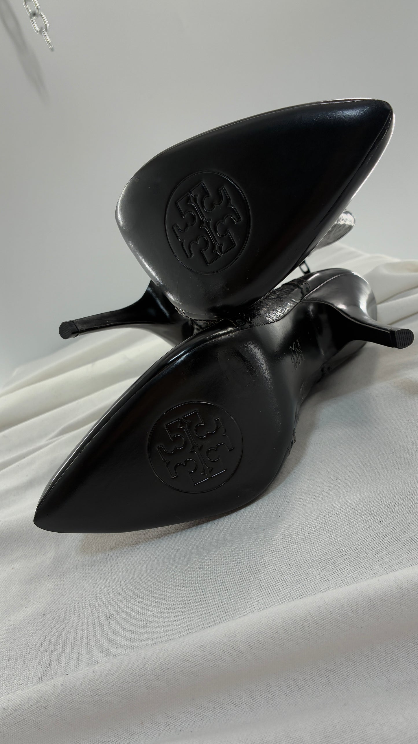 Vintage TORY BURCH Black Patent Leather Stiletto Boots  (9.5)