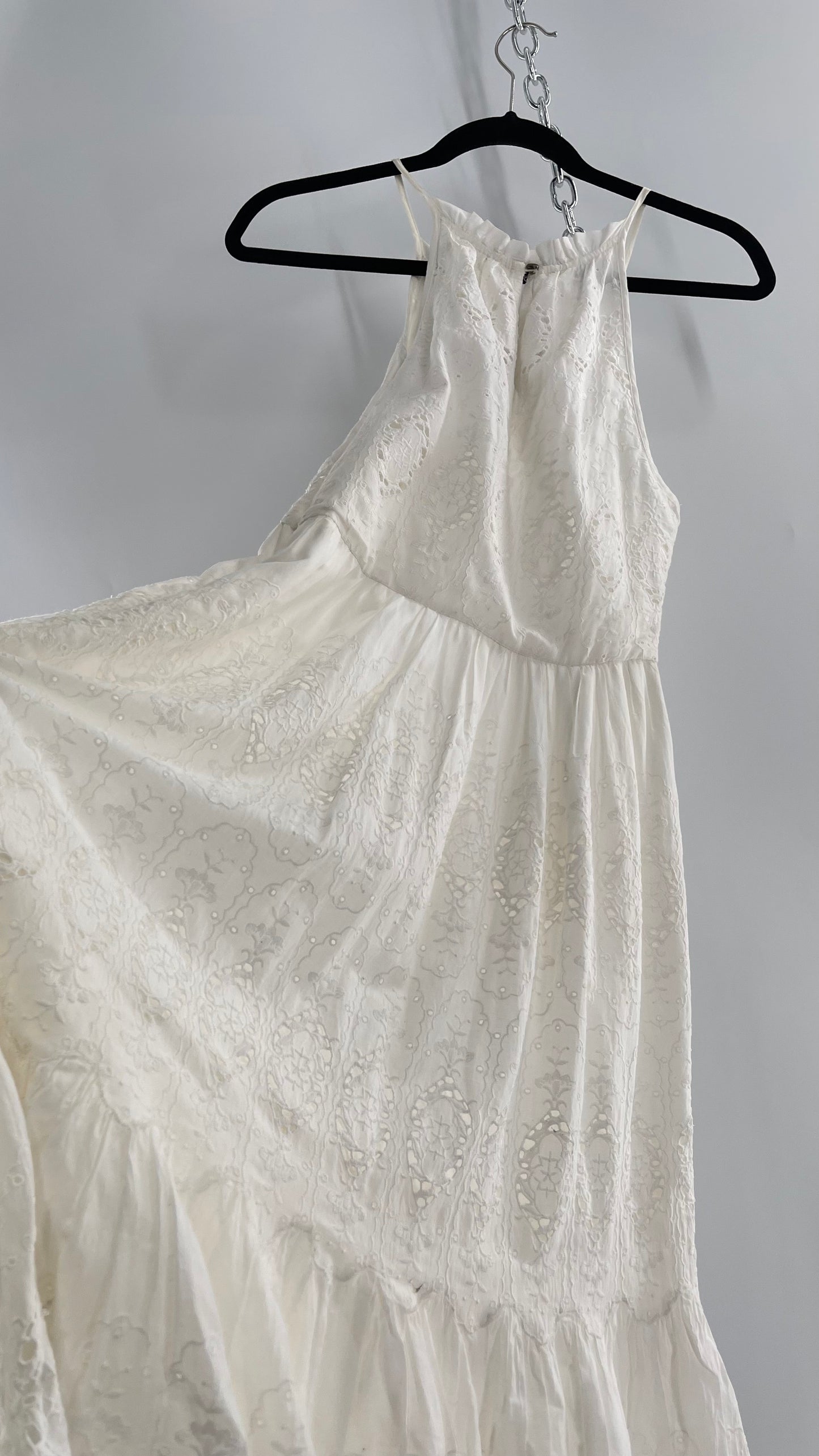 Maeve White Eyelet Tiered Lace Cotton Midi Dress (2)