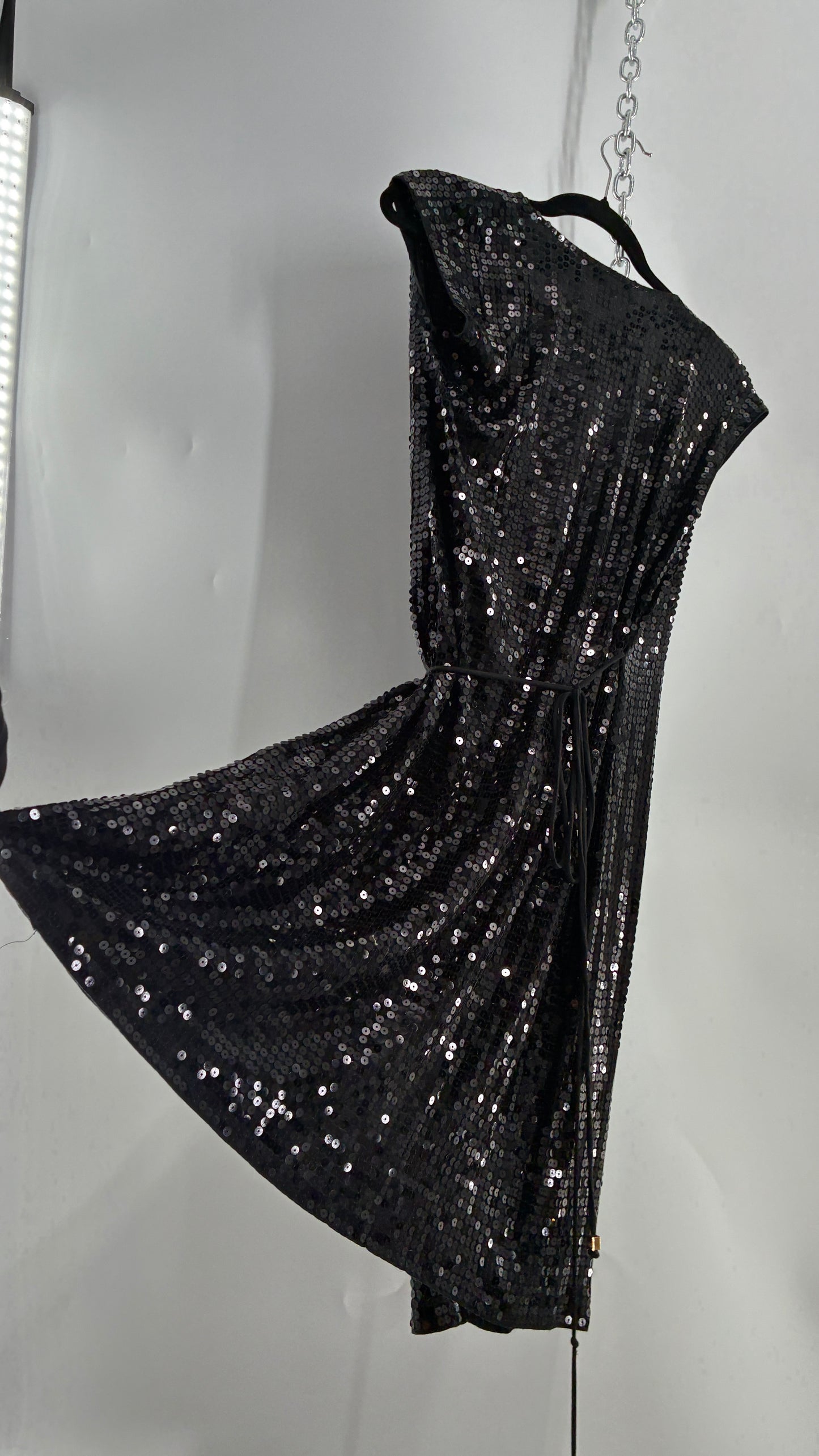 Vintage MICHAEL KORS Black Sequin Wrap Dress (Small)