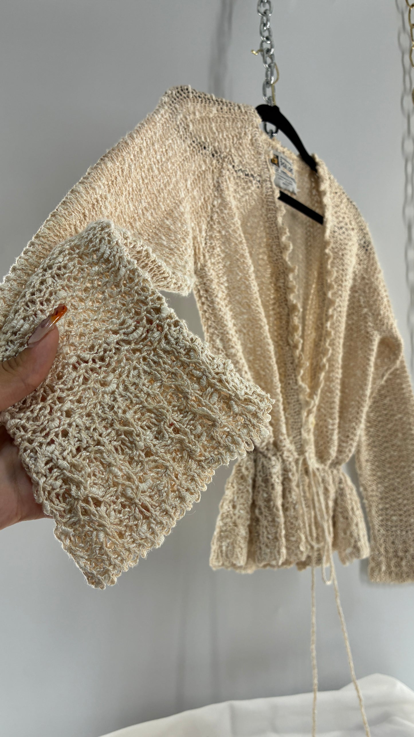 Vintage 1970s PALLAS 100% Pure Irish Linen Hand Loomed Cinched Cardigan (Medium)