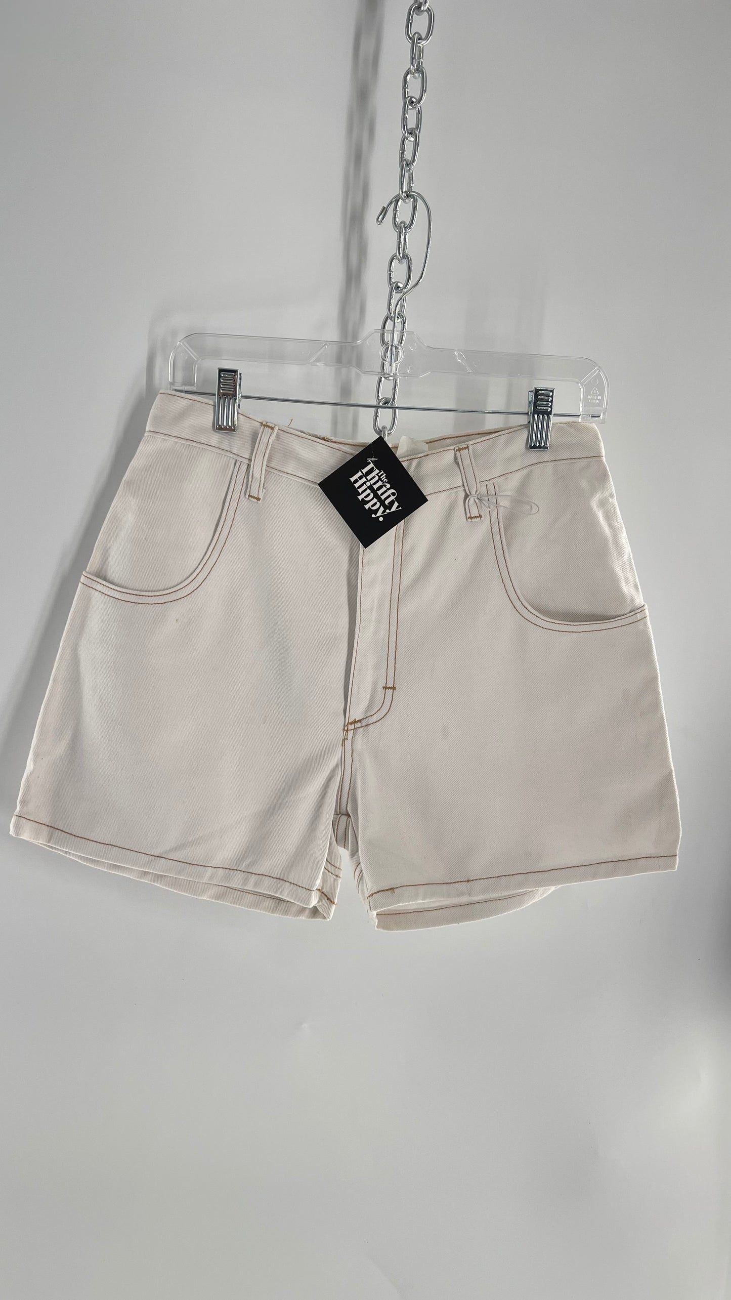 Vintage 1980s Generation X-ers White Contrast Stitch Shorts with Double Waistline on Bum (28)