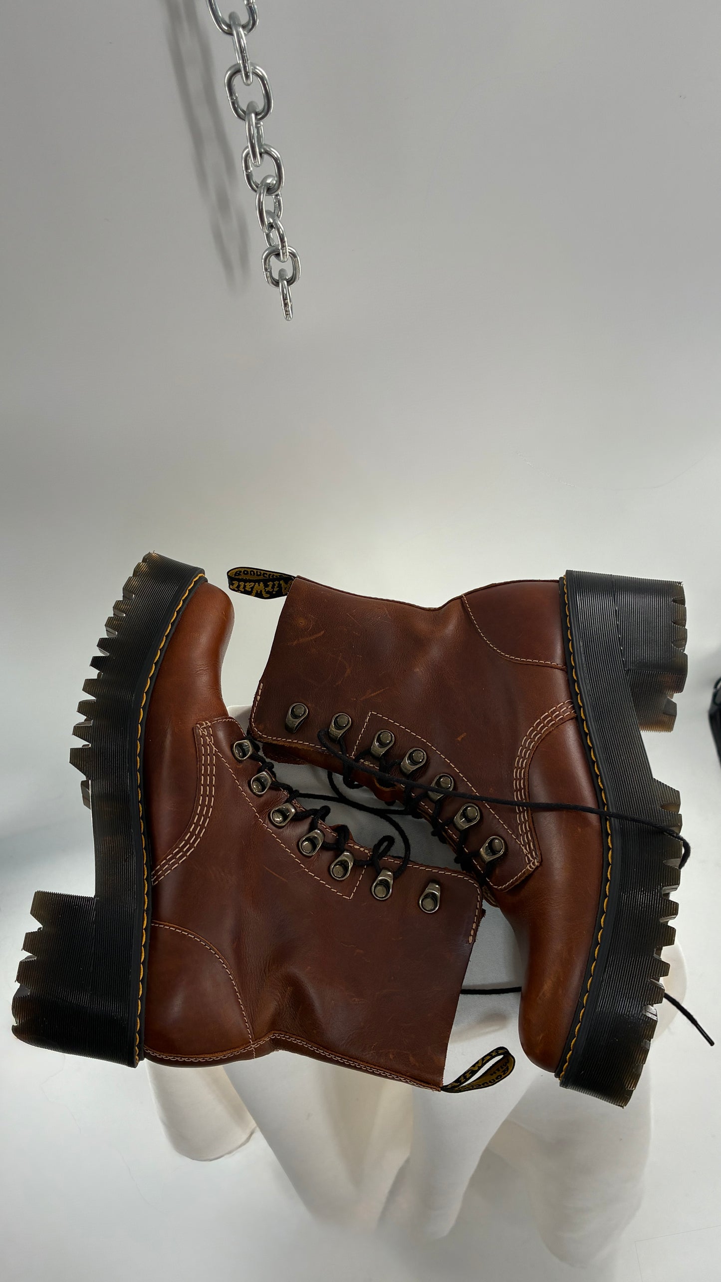 DR. MARTENS Leona Saddle Leather Platform Boots (9L)