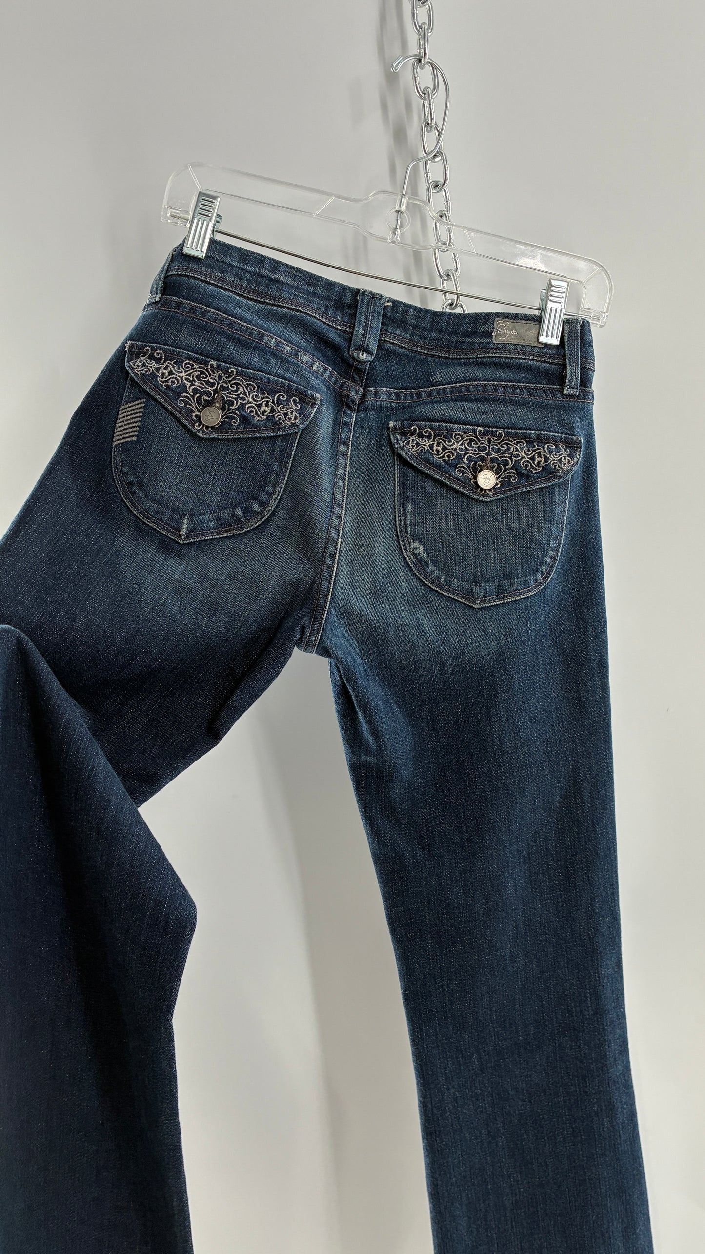 Vintage PAIGE Kick Flare Jeans with Embroidered Pockets (27)