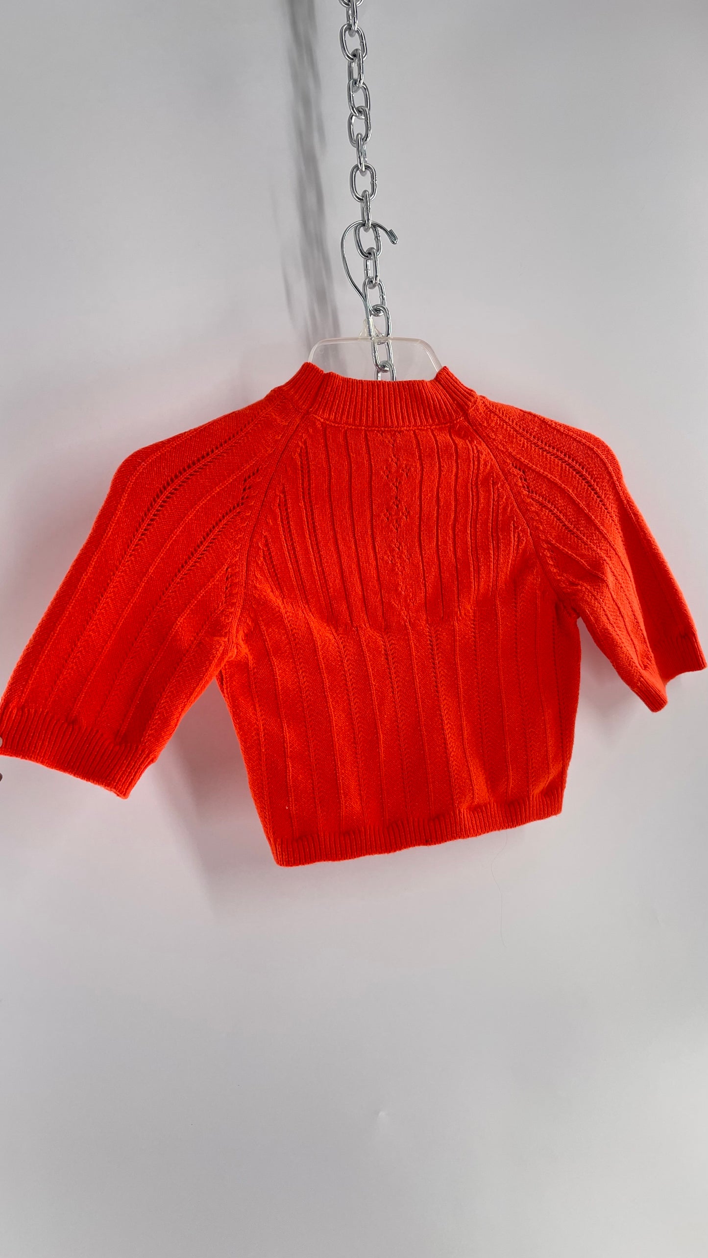 Free People Orange Knit Mock Neck Sweater with Keyhole Open Back (Small)