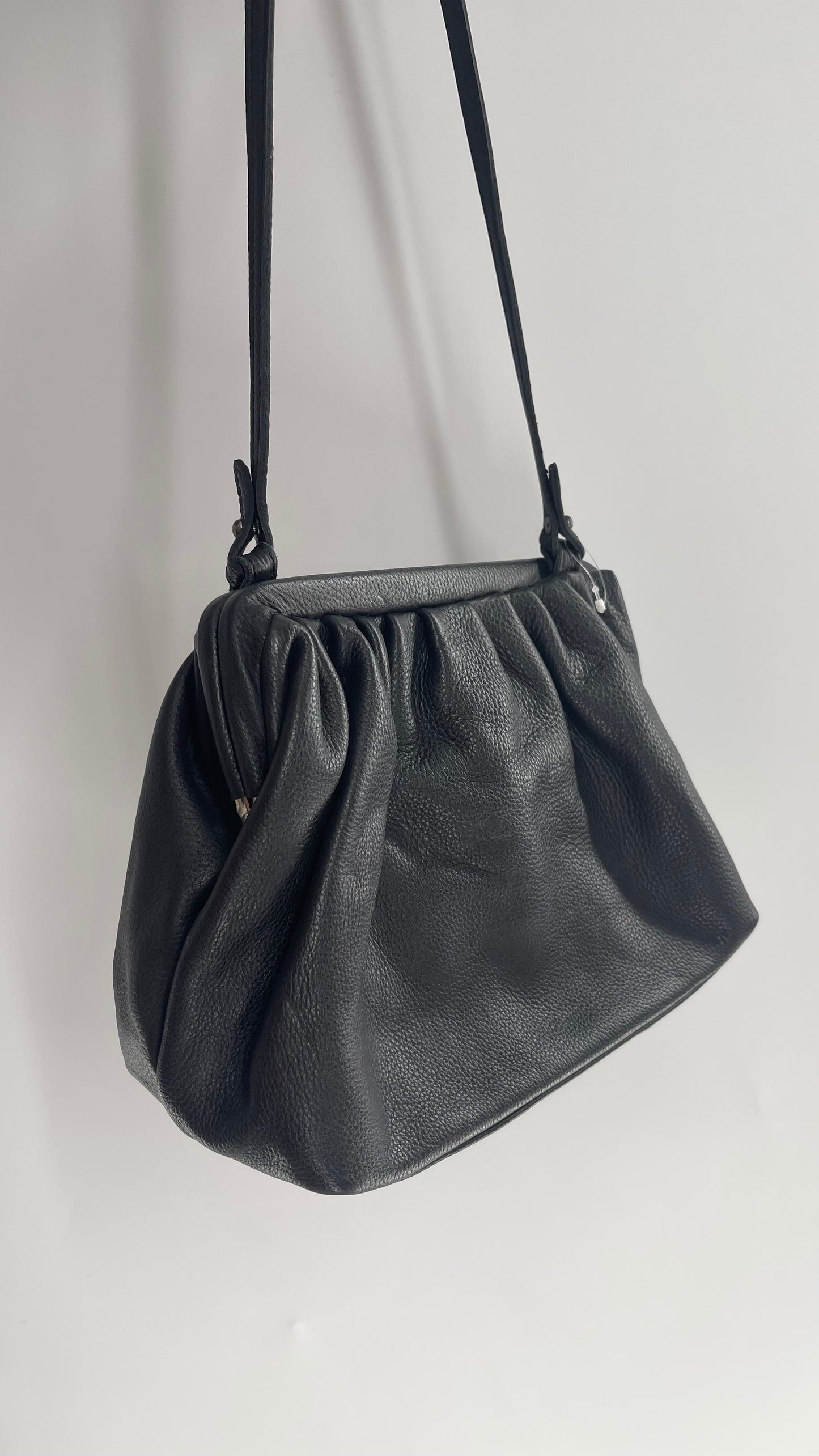 Free People Black Leather Pouch Clutch Style Purse