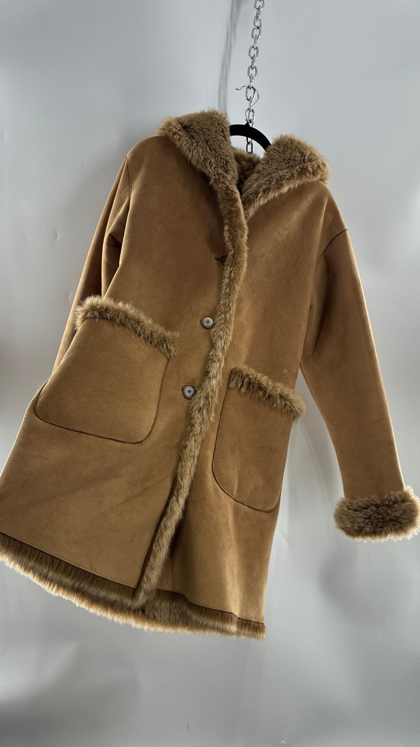 Vintage JONES NEW YORK Reversible Fur and Vegan Suede Coat (Small)