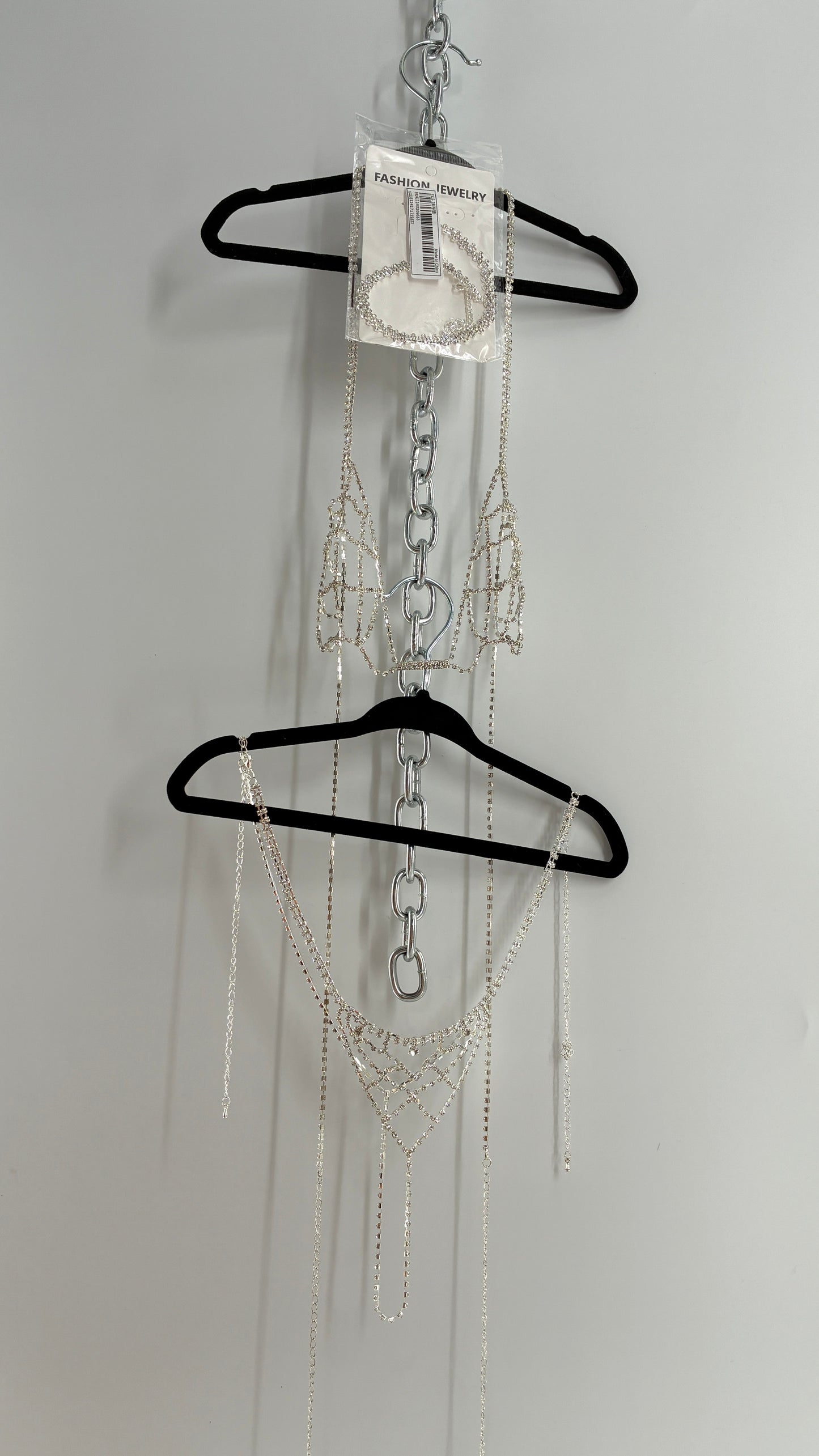 Silver Rhinestone Encrusted Bra, Panty, and Choker Set (One Size)
